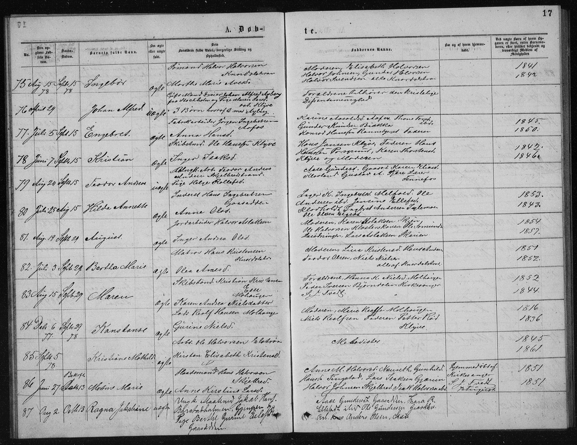 Solum kirkebøker, AV/SAKO-A-306/G/Ga/L0005: Klokkerbok nr. I 5, 1877-1881, s. 17