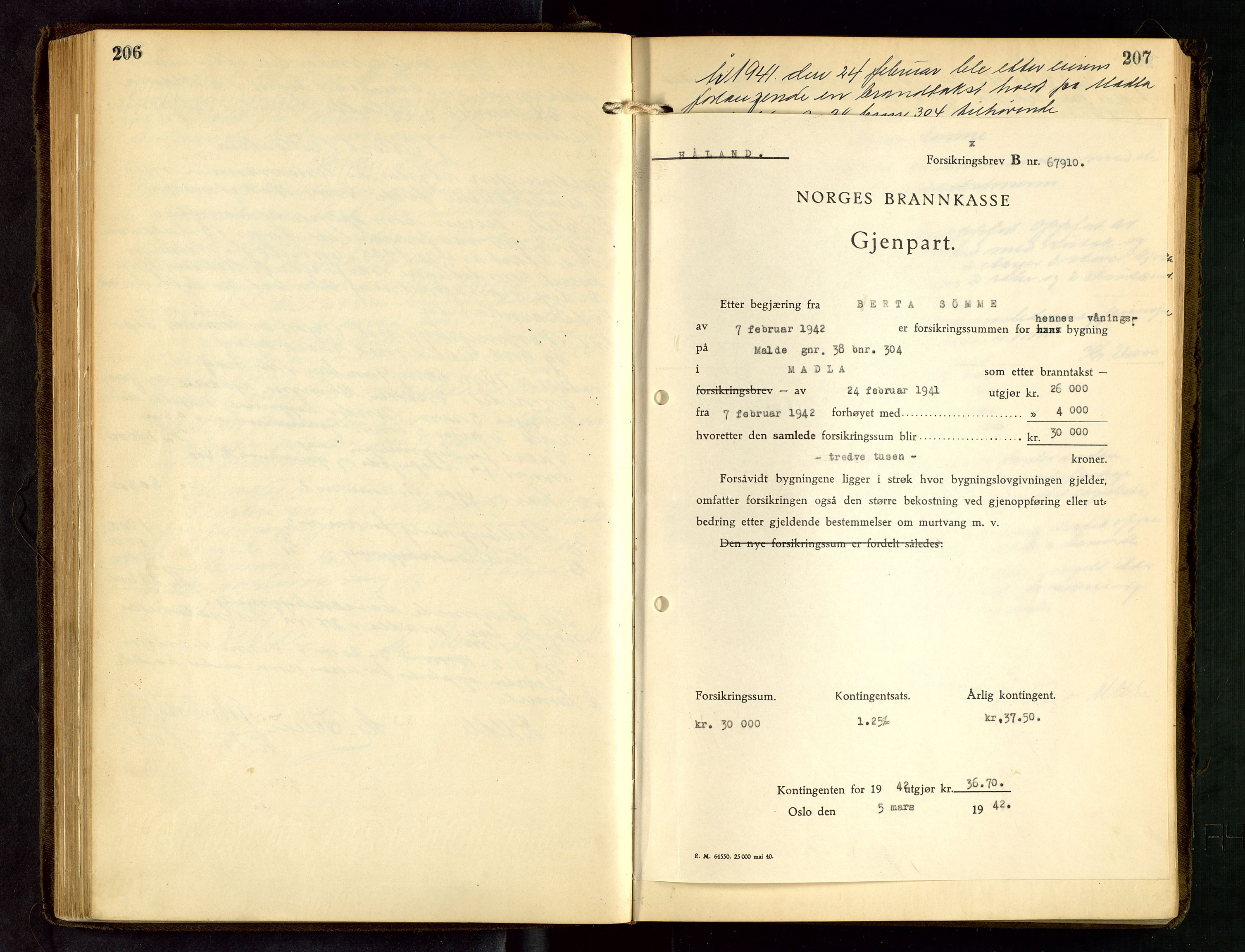 Håland lensmannskontor, SAST/A-100100/Go/L0005: "Brandtakstprotokoll"  Register i boken., 1929-1948, s. 206-207