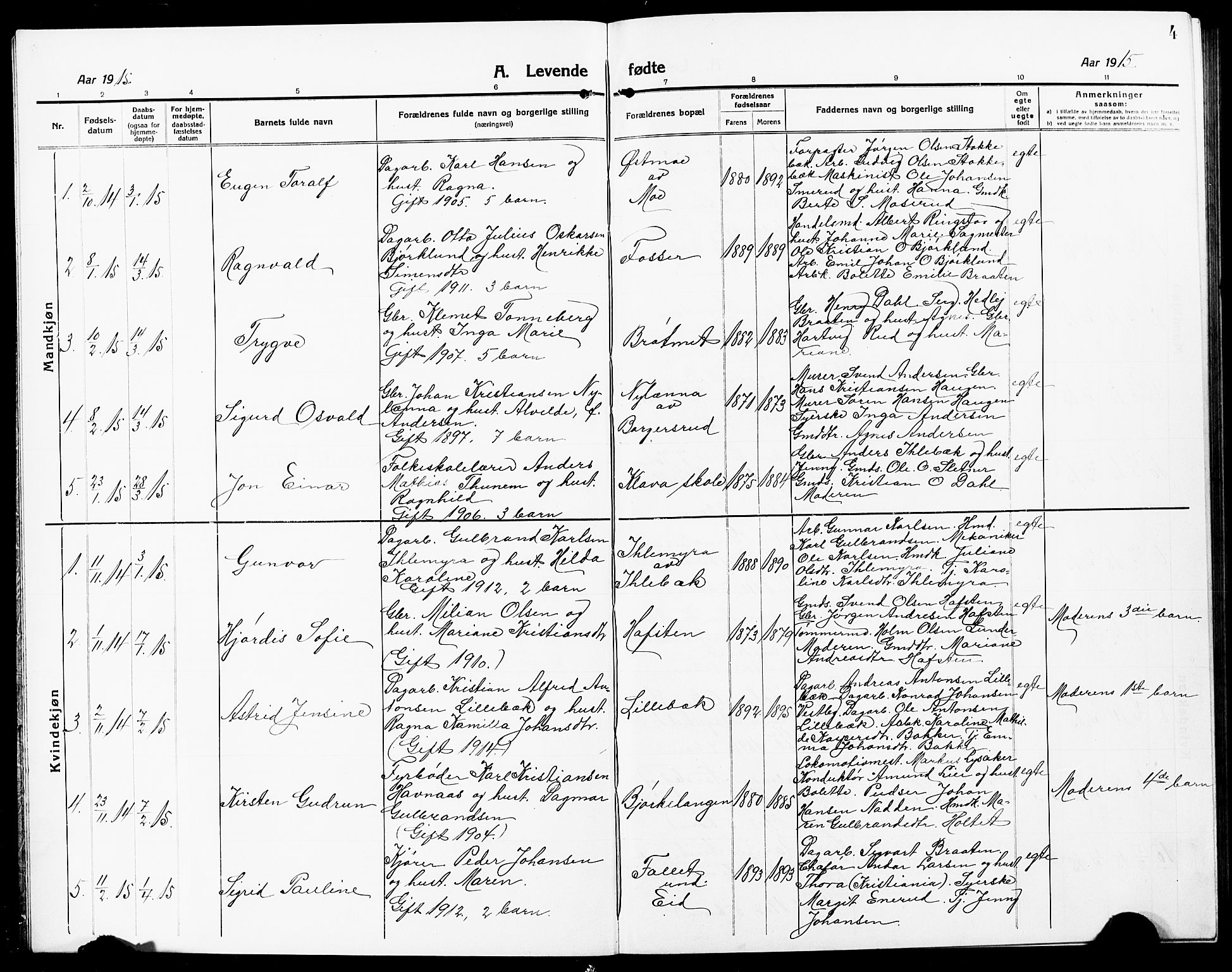 Høland prestekontor Kirkebøker, AV/SAO-A-10346a/G/Ga/L0008: Klokkerbok nr. I 8, 1915-1929, s. 4