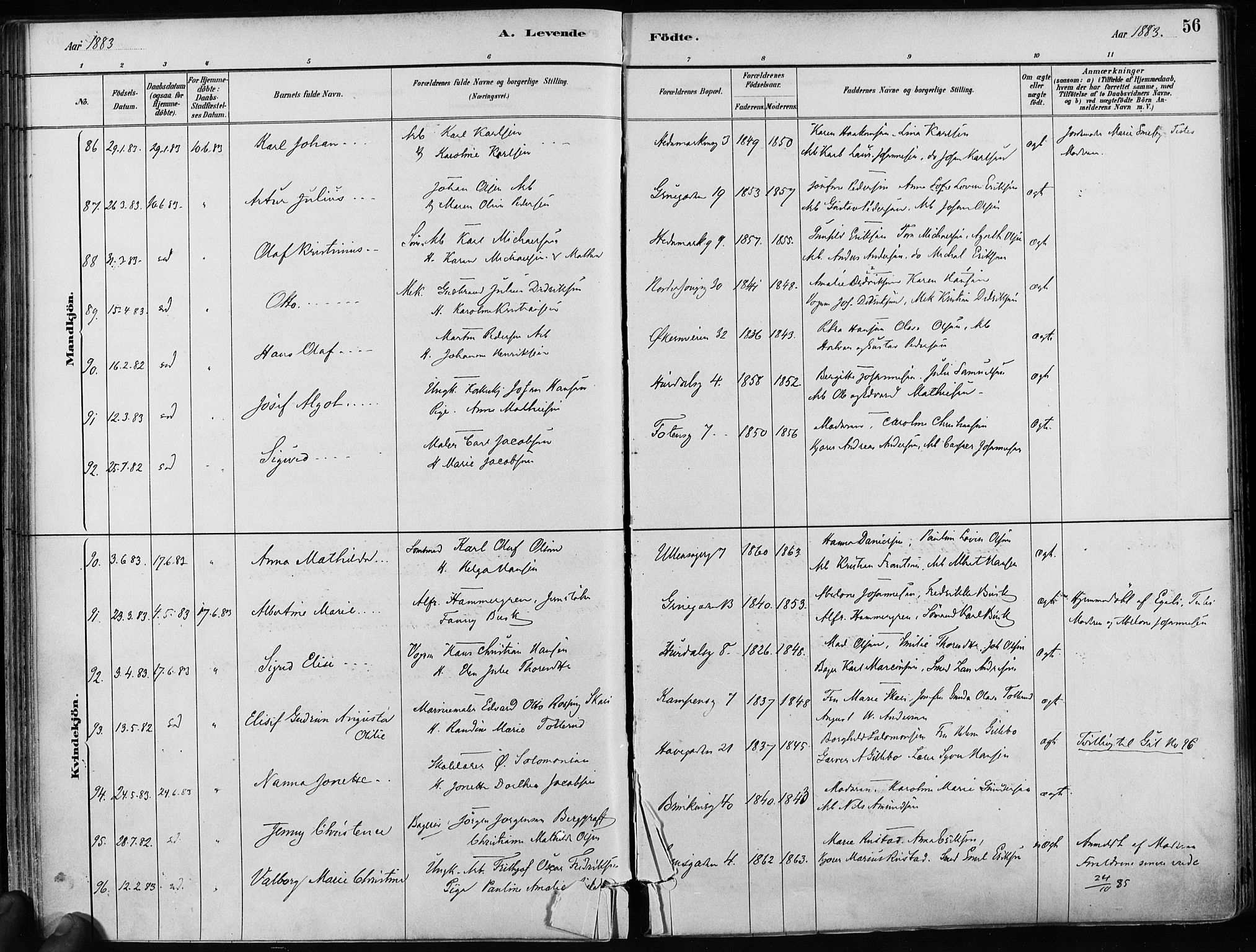 Kampen prestekontor Kirkebøker, AV/SAO-A-10853/F/Fa/L0001: Ministerialbok nr. I 1, 1880-1886, s. 56