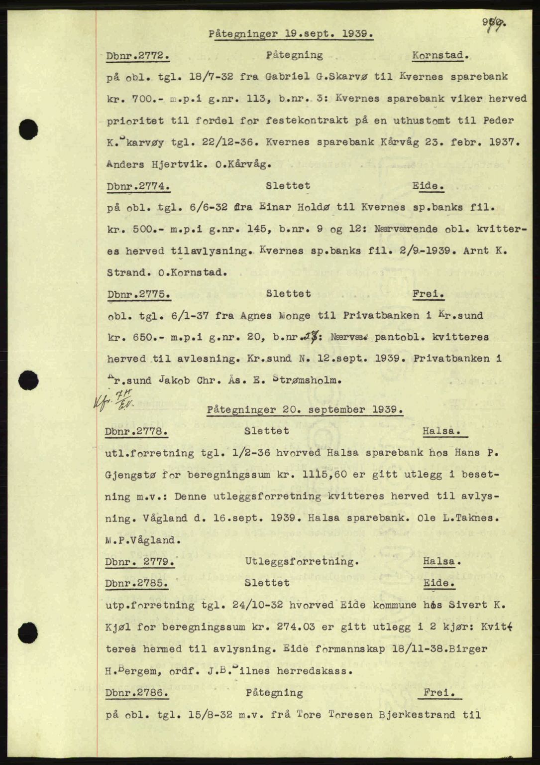 Nordmøre sorenskriveri, SAT/A-4132/1/2/2Ca: Pantebok nr. C80, 1936-1939, Dagboknr: 2772/1939