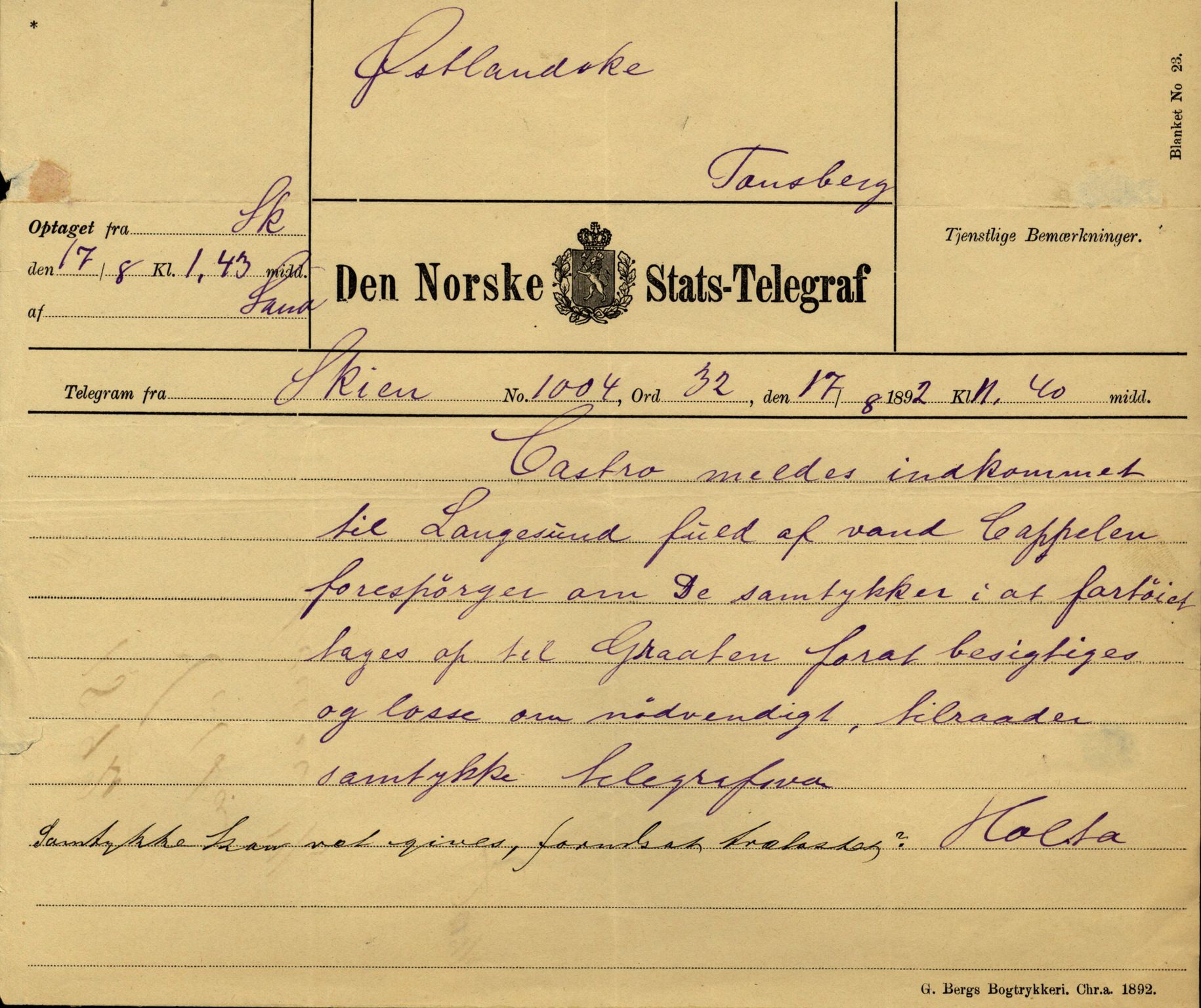 Pa 63 - Østlandske skibsassuranceforening, VEMU/A-1079/G/Ga/L0029/0002: Havaridokumenter / Johanne, Ocean, Capella, Columbus, Castro, 1892, s. 47