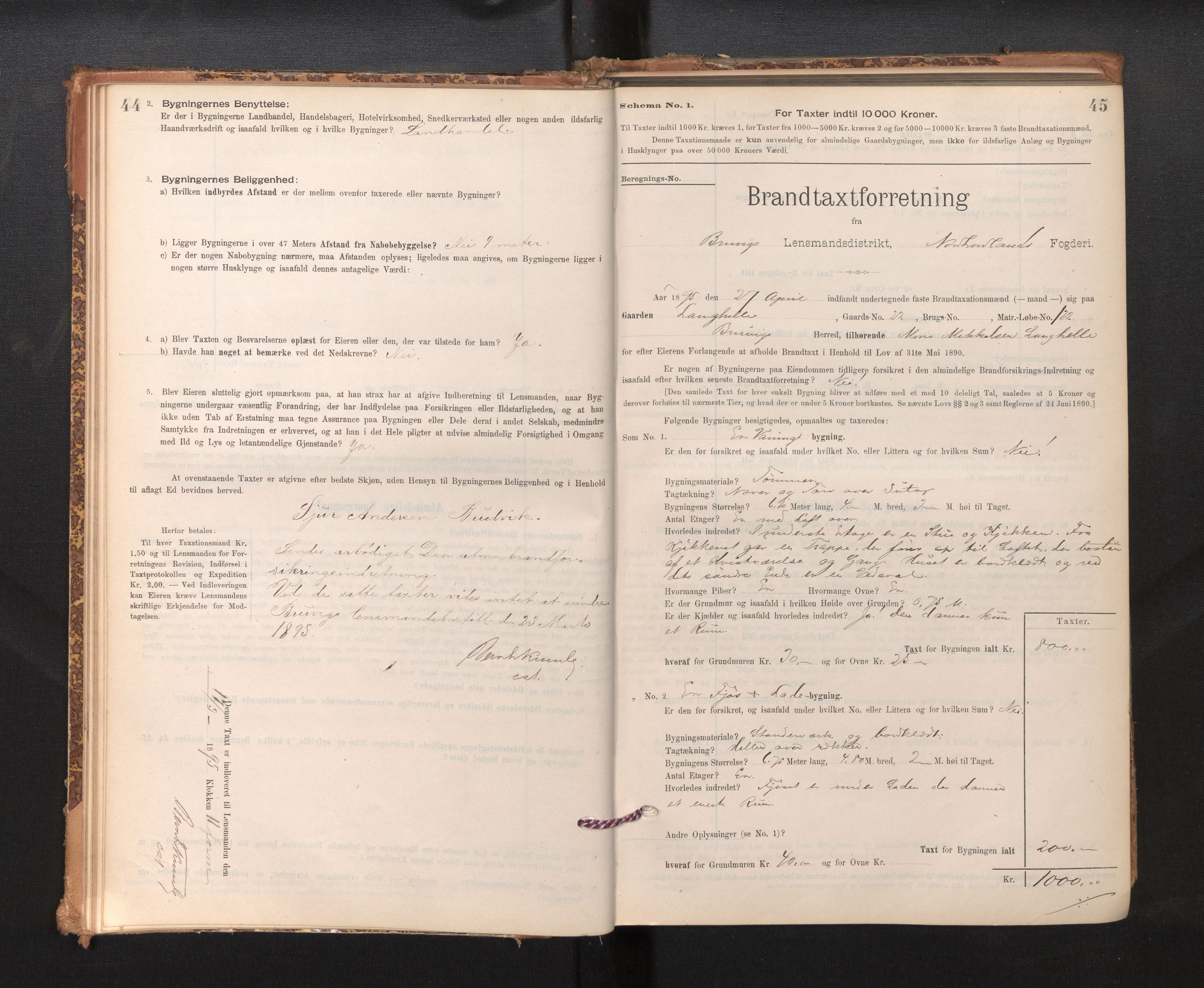 Lensmannen i Bruvik, AV/SAB-A-31301/0012/L0006: Branntakstprotokoll, skjematakst, 1894-1906, s. 44-45