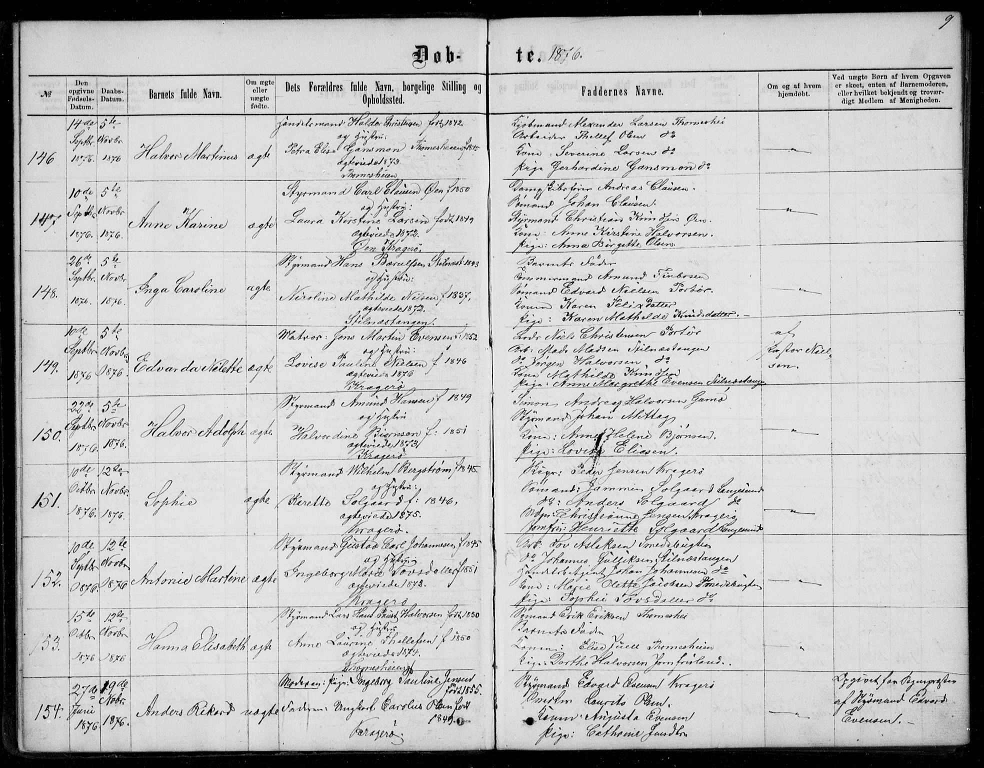 Kragerø kirkebøker, AV/SAKO-A-278/G/Ga/L0006: Klokkerbok nr. 6, 1876-1881, s. 9