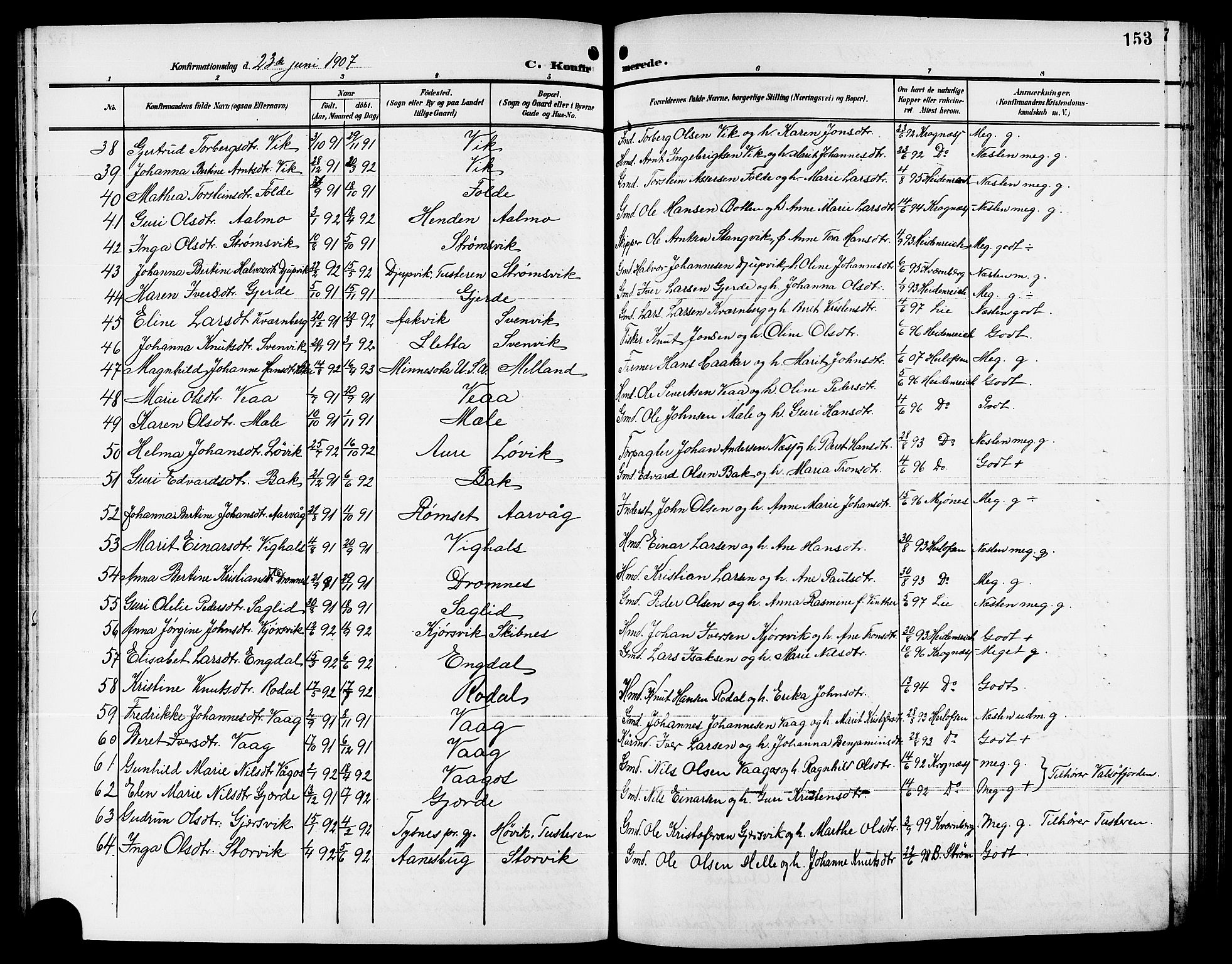 Ministerialprotokoller, klokkerbøker og fødselsregistre - Møre og Romsdal, AV/SAT-A-1454/578/L0910: Klokkerbok nr. 578C03, 1900-1921, s. 153