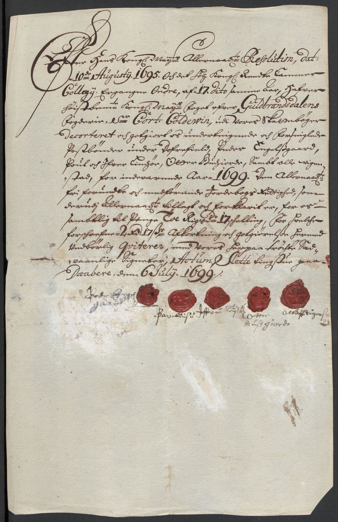 Rentekammeret inntil 1814, Reviderte regnskaper, Fogderegnskap, RA/EA-4092/R17/L1172: Fogderegnskap Gudbrandsdal, 1699, s. 183