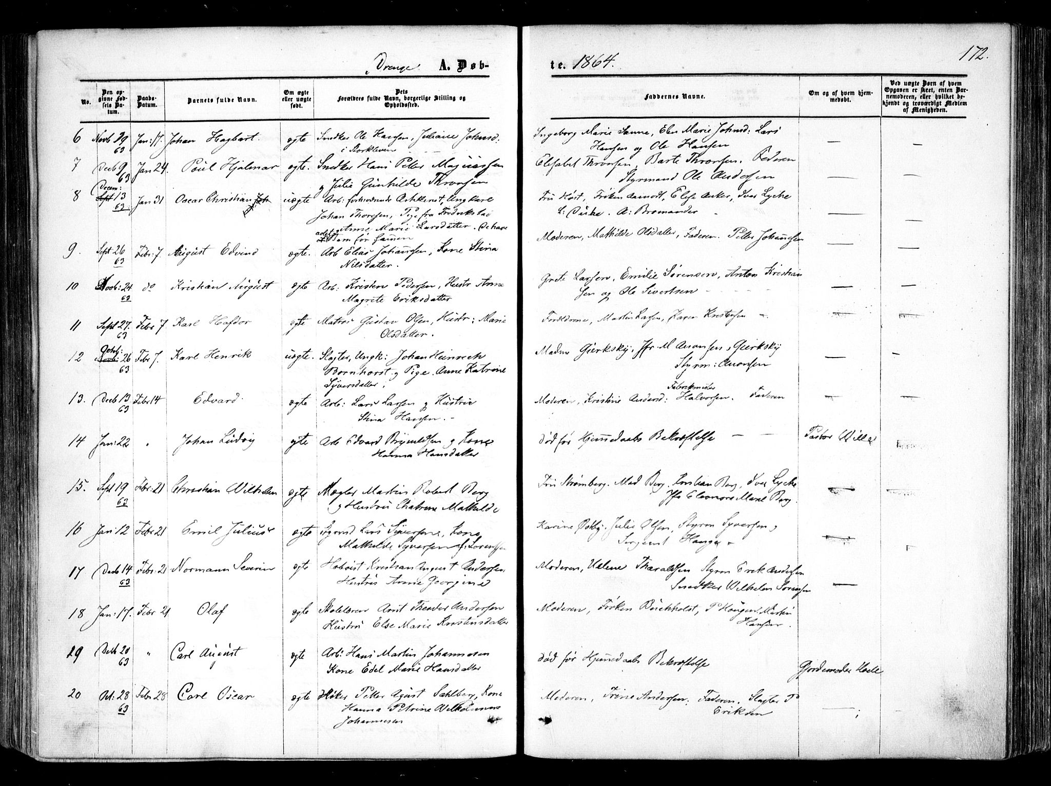 Halden prestekontor Kirkebøker, AV/SAO-A-10909/F/Fa/L0007: Ministerialbok nr. I 7, 1857-1865, s. 172