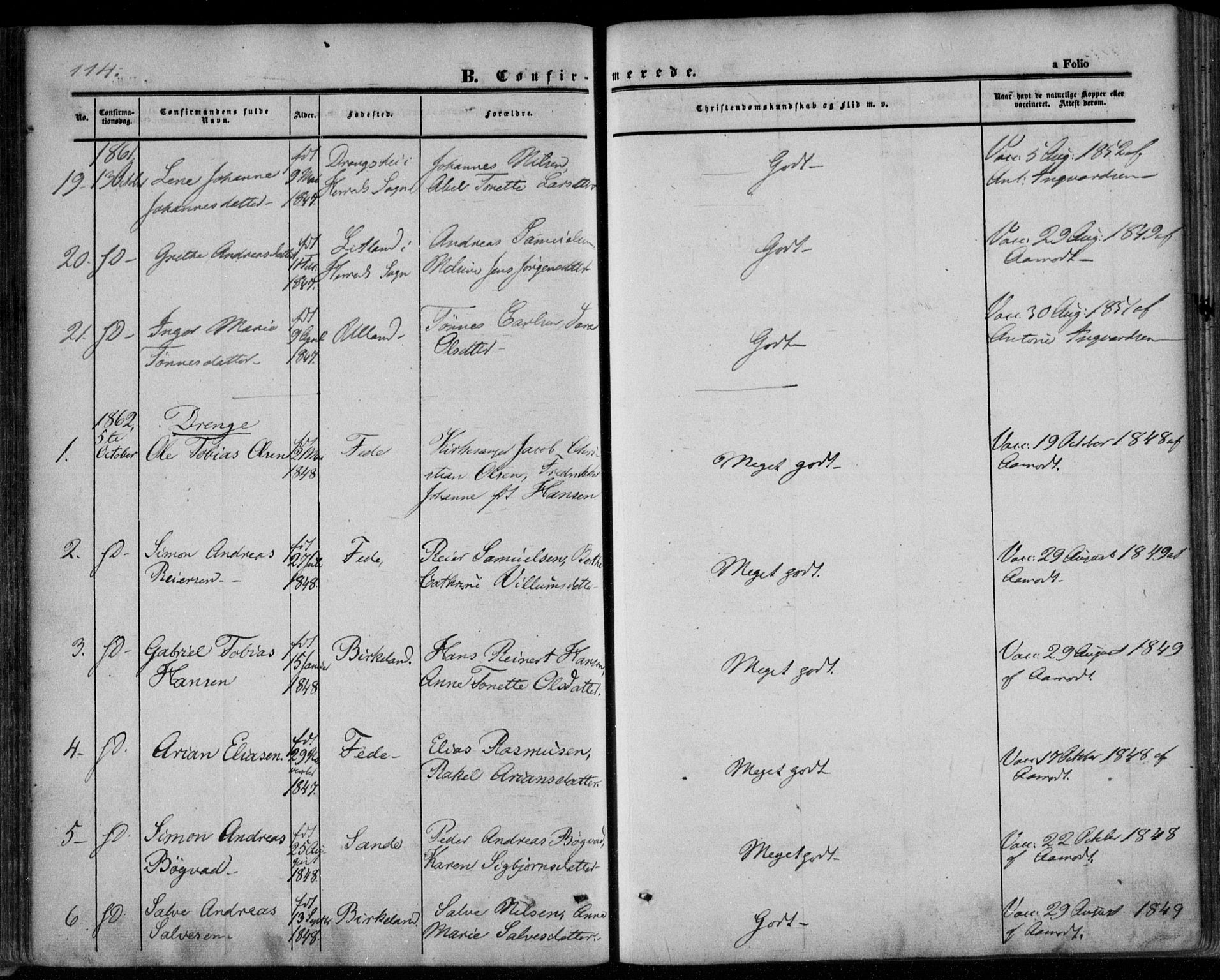 Kvinesdal sokneprestkontor, SAK/1111-0026/F/Fa/Faa/L0002: Ministerialbok nr. A 2, 1850-1876, s. 114