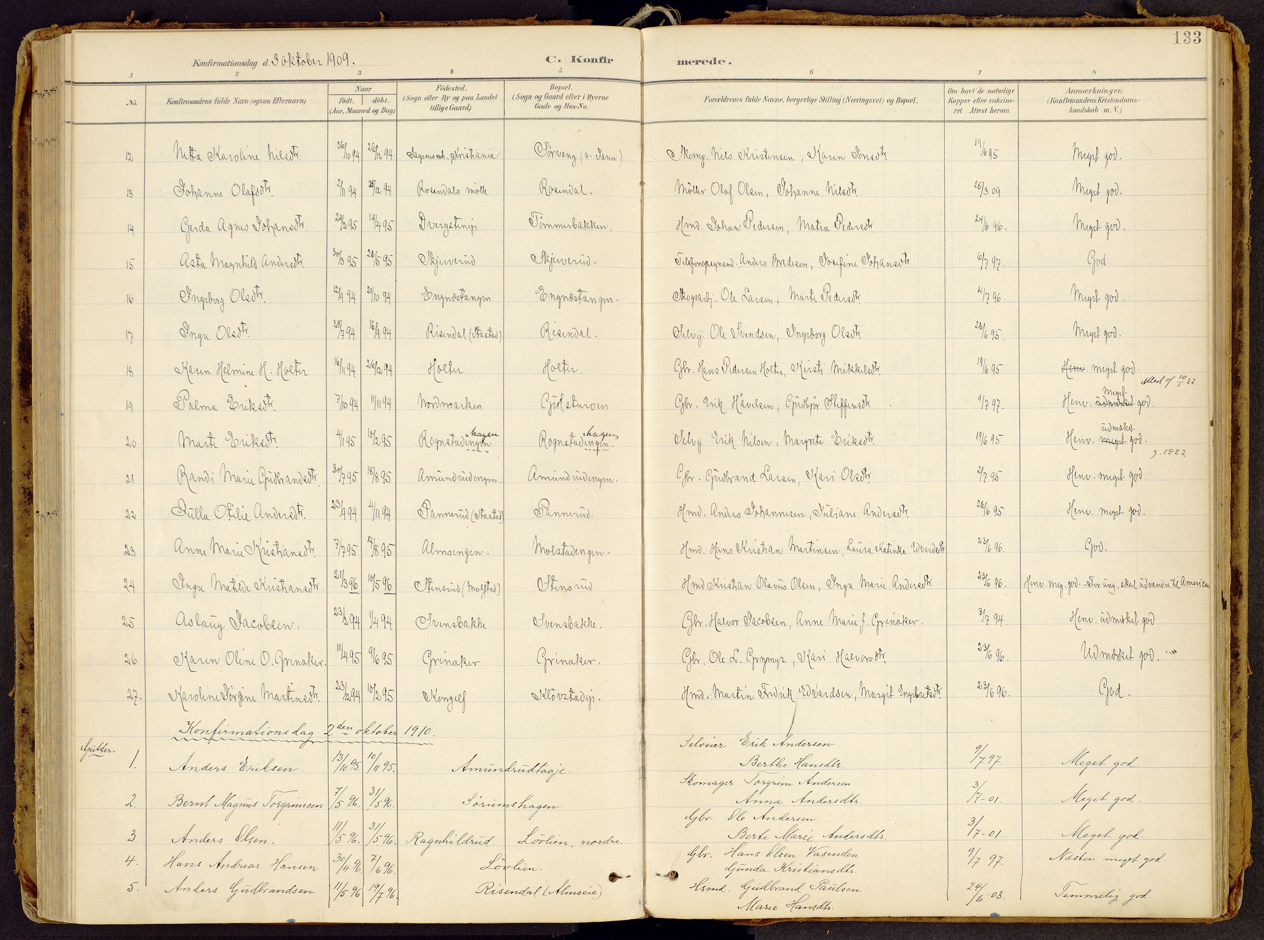 Brandbu prestekontor, AV/SAH-PREST-114/H/Ha/Haa/L0002: Ministerialbok nr. 2, 1899-1914, s. 133