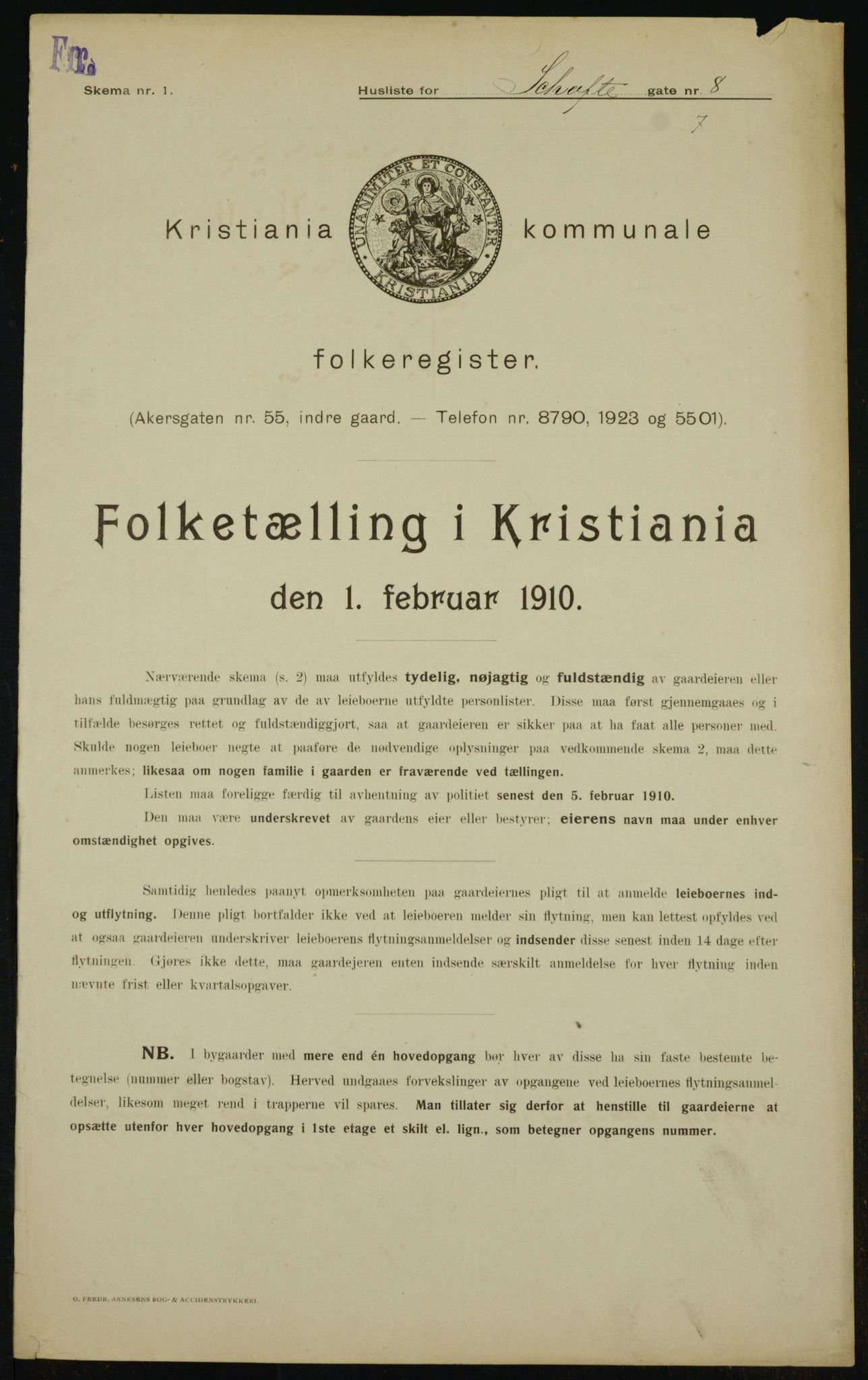 OBA, Kommunal folketelling 1.2.1910 for Kristiania, 1910, s. 85413