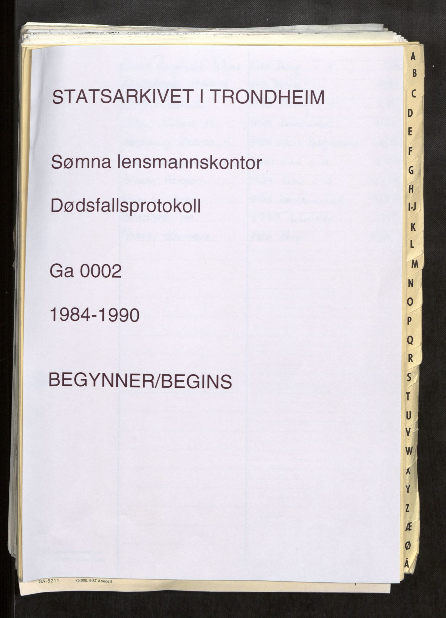 Sømna lensmannskontor, SAT/A-5710/3/G/Ga/L0002: Dødsfallprotokoll, 1984-1990