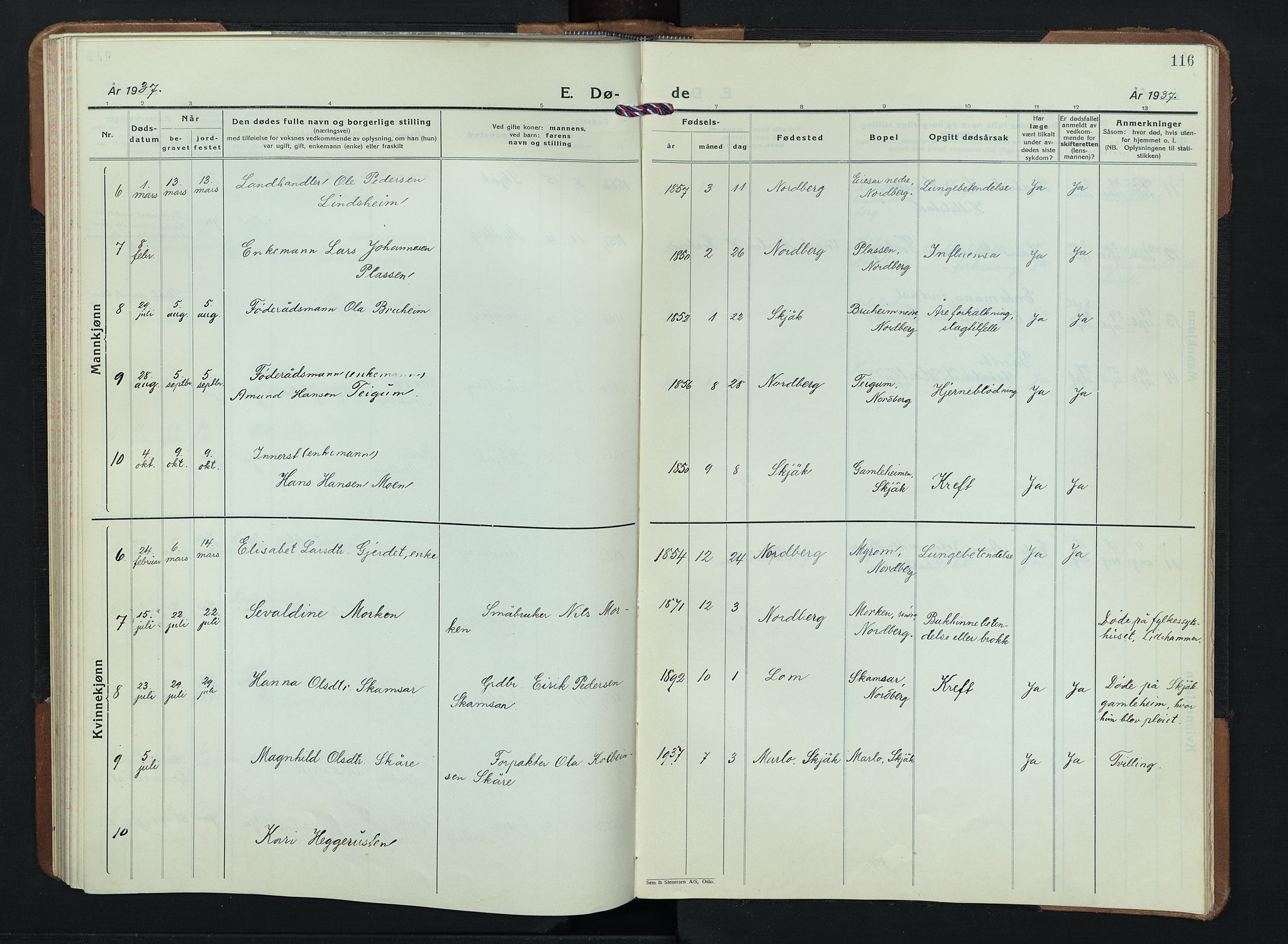Skjåk prestekontor, AV/SAH-PREST-072/H/Ha/Hab/L0007: Klokkerbok nr. 7, 1936-1958, s. 116