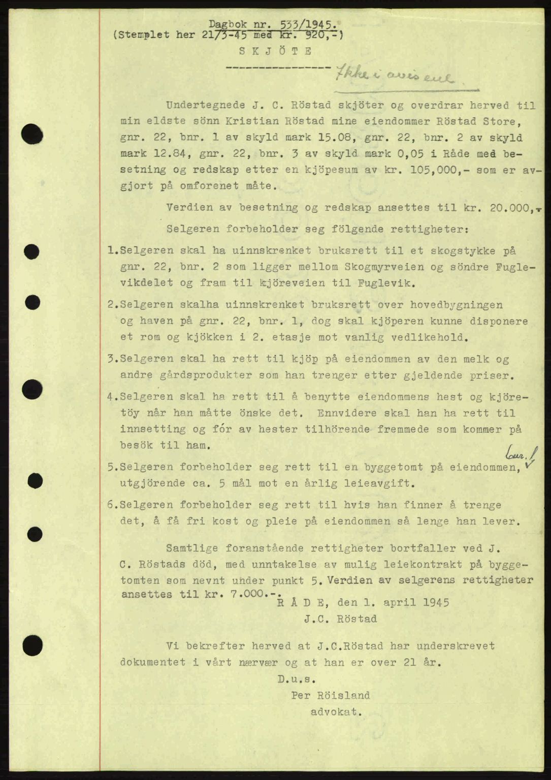 Moss sorenskriveri, SAO/A-10168: Pantebok nr. A13, 1944-1945, Dagboknr: 533/1945