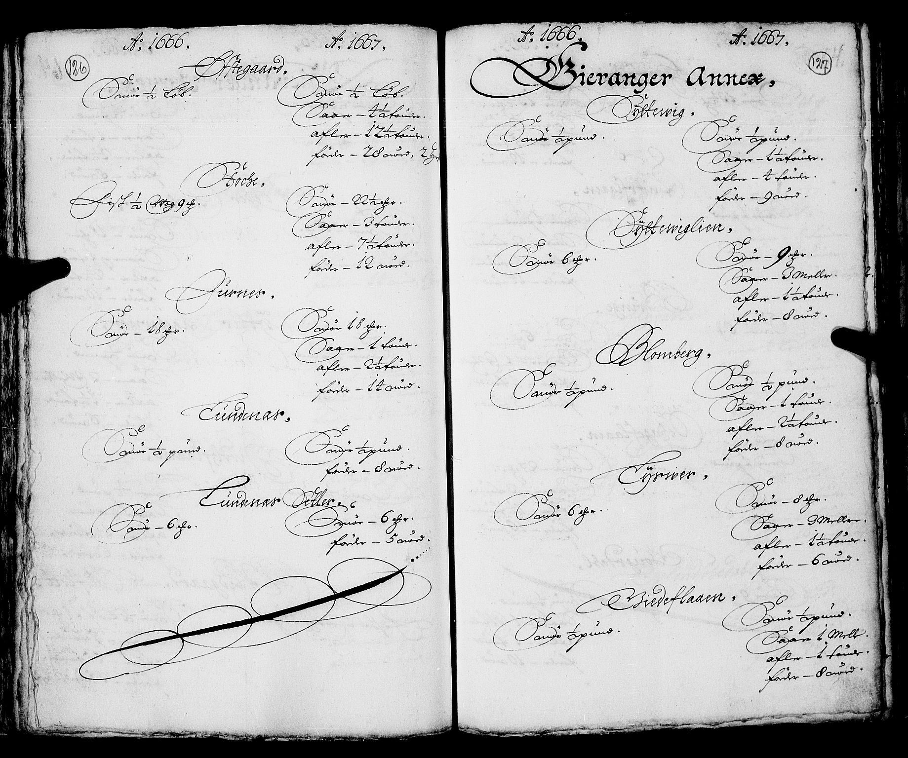Rentekammeret inntil 1814, Realistisk ordnet avdeling, RA/EA-4070/N/Nb/Nba/L0046: Sunnmøre fogderi, 1666-1667, s. 126-127