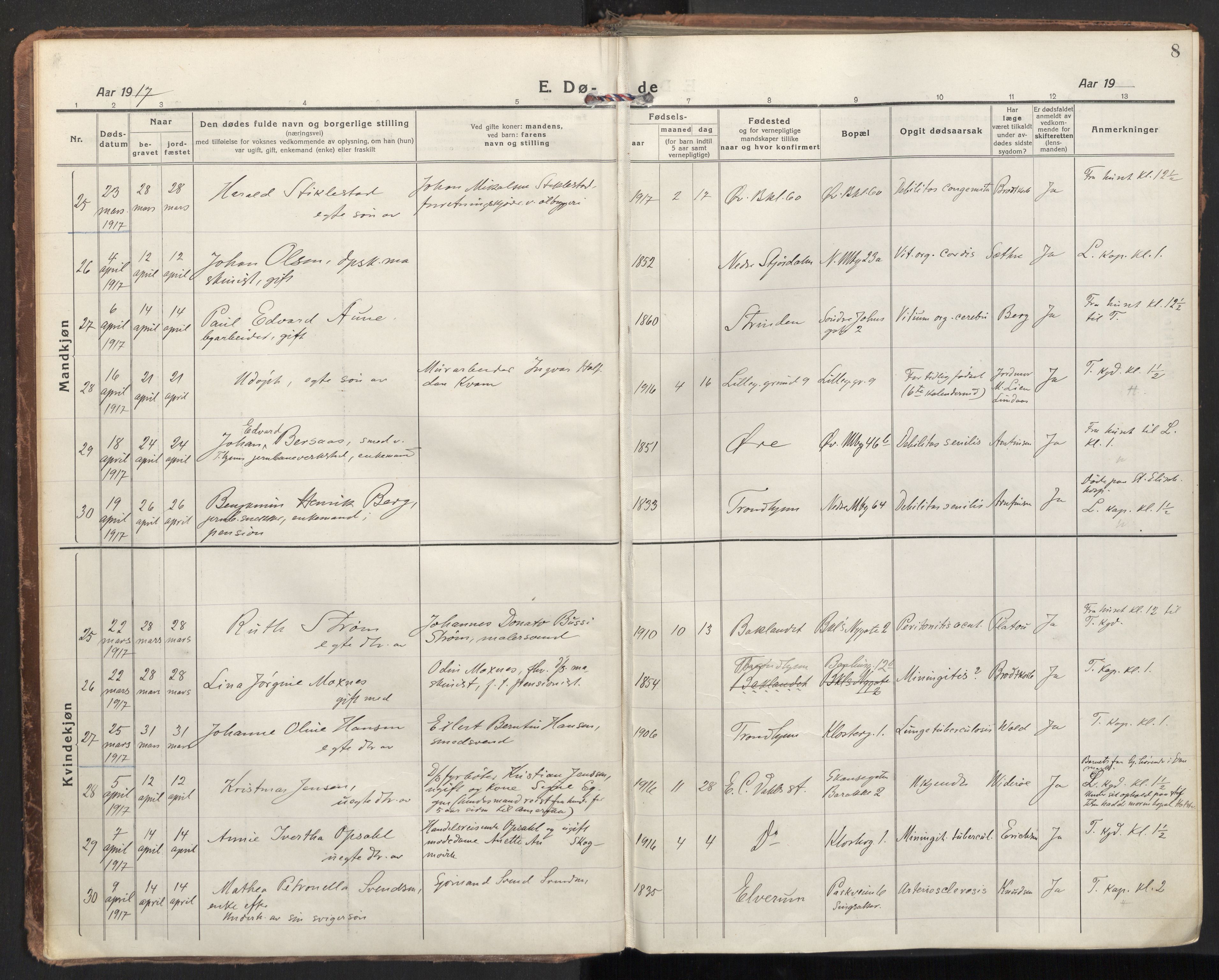 Ministerialprotokoller, klokkerbøker og fødselsregistre - Sør-Trøndelag, AV/SAT-A-1456/604/L0207: Ministerialbok nr. 604A27, 1917-1933, s. 8