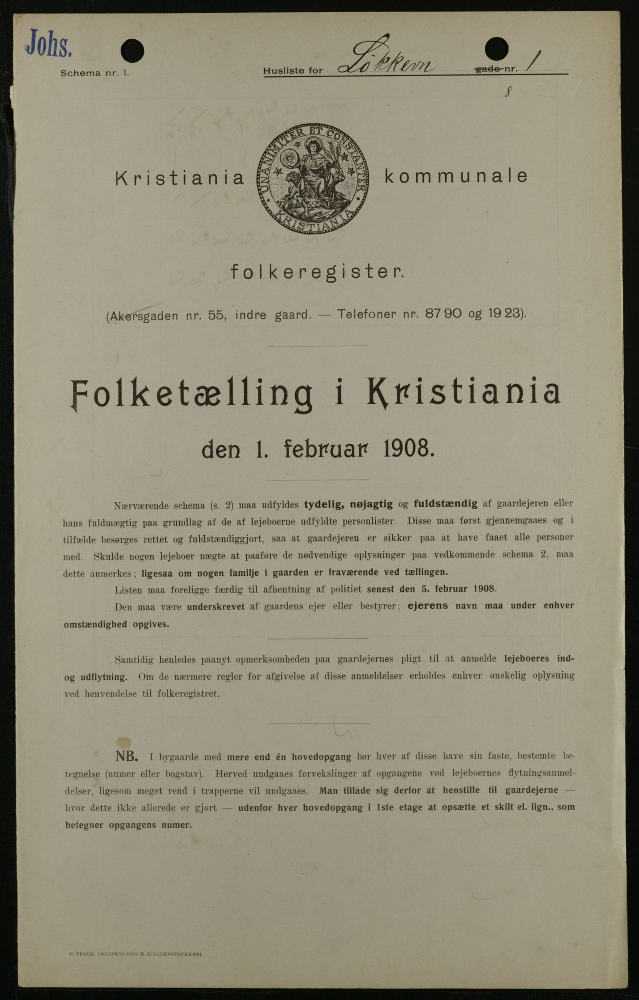 OBA, Kommunal folketelling 1.2.1908 for Kristiania kjøpstad, 1908, s. 52495