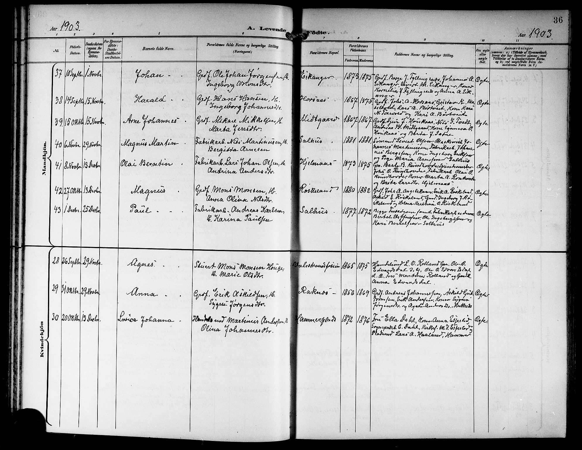 Hamre sokneprestembete, AV/SAB-A-75501/H/Ha/Hab: Klokkerbok nr. B 4, 1898-1919, s. 36