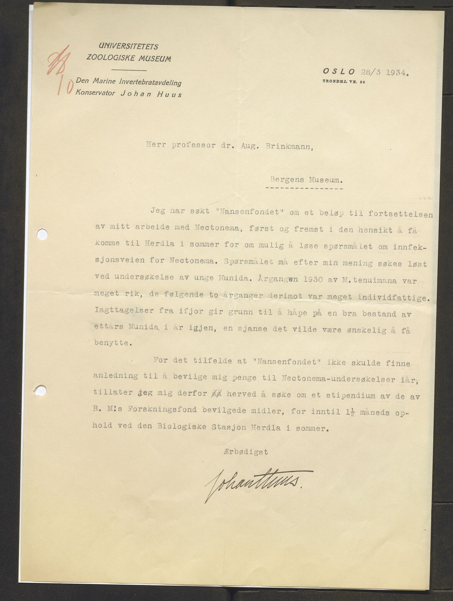 Bergens Museum, AV/SAB-A-17301/13/D/L0002: Korrespondanse , 1928-1940, s. 554