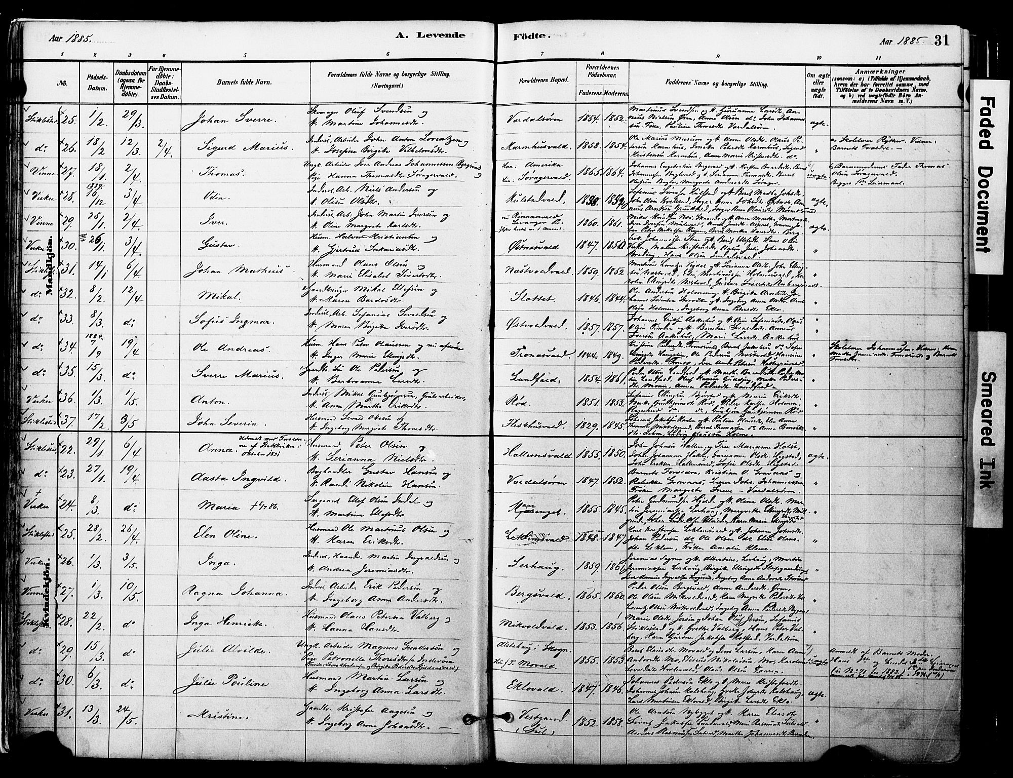 Ministerialprotokoller, klokkerbøker og fødselsregistre - Nord-Trøndelag, AV/SAT-A-1458/723/L0244: Ministerialbok nr. 723A13, 1881-1899, s. 31