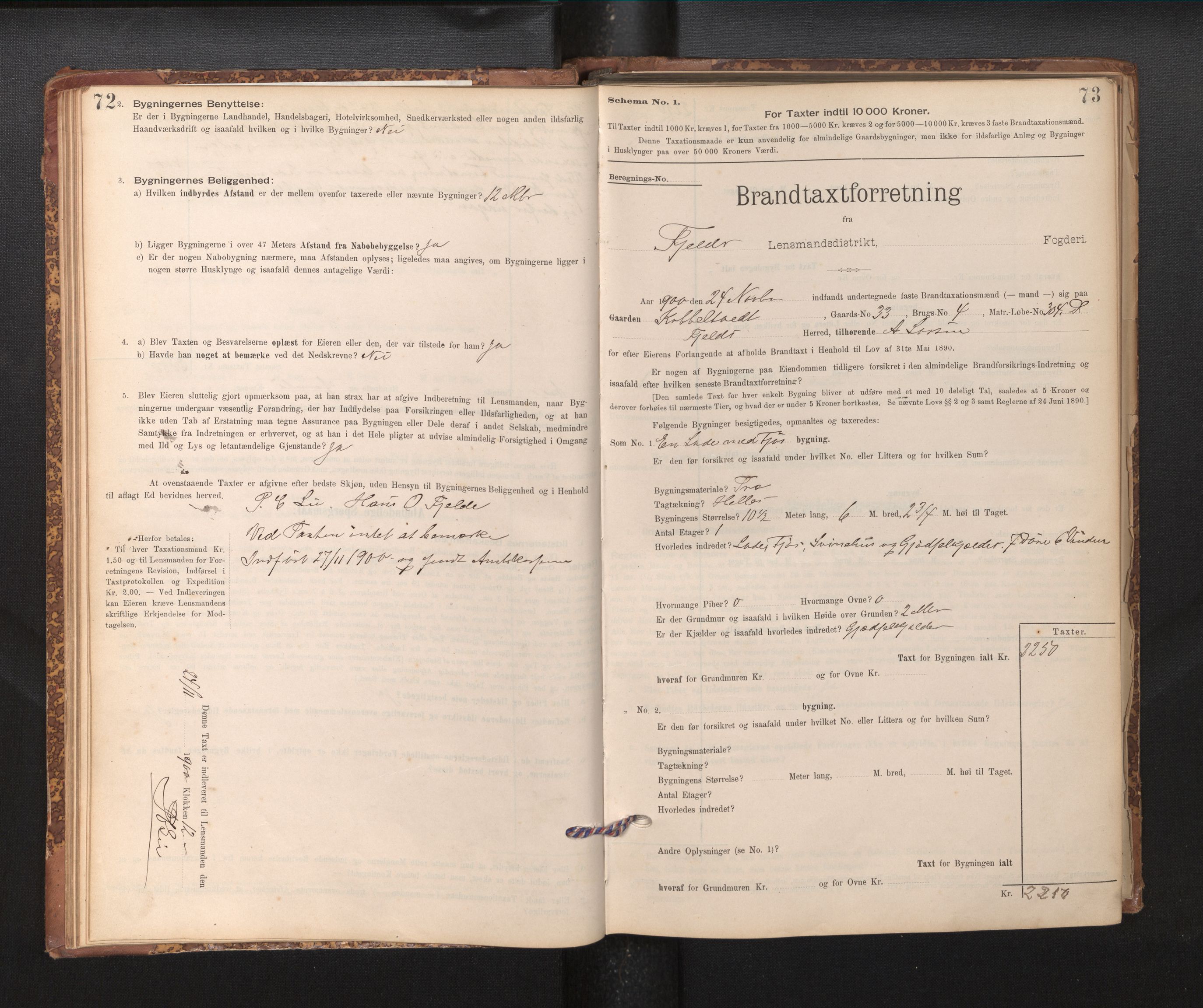 Lensmannen i Fjell, AV/SAB-A-32301/0012/L0005: Branntakstprotokoll, skjematakst, 1895-1931, s. 72-73