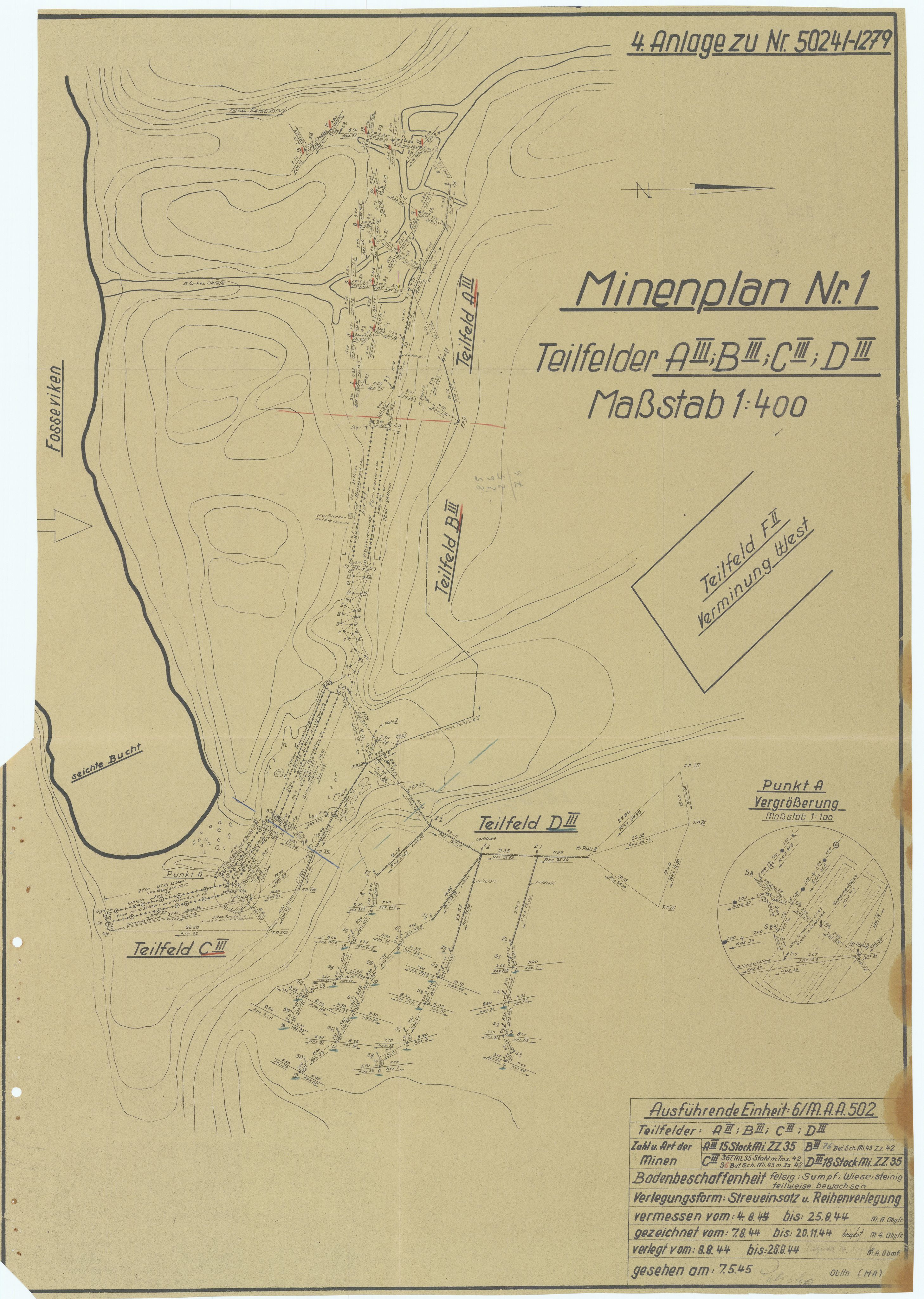 Forsvaret, Sørlandet sjøforsvarsdistrikt, AV/RA-RAFA-3266/F/Fb/Fbf/L0323: Tyske landminefelter, 1945, s. 129