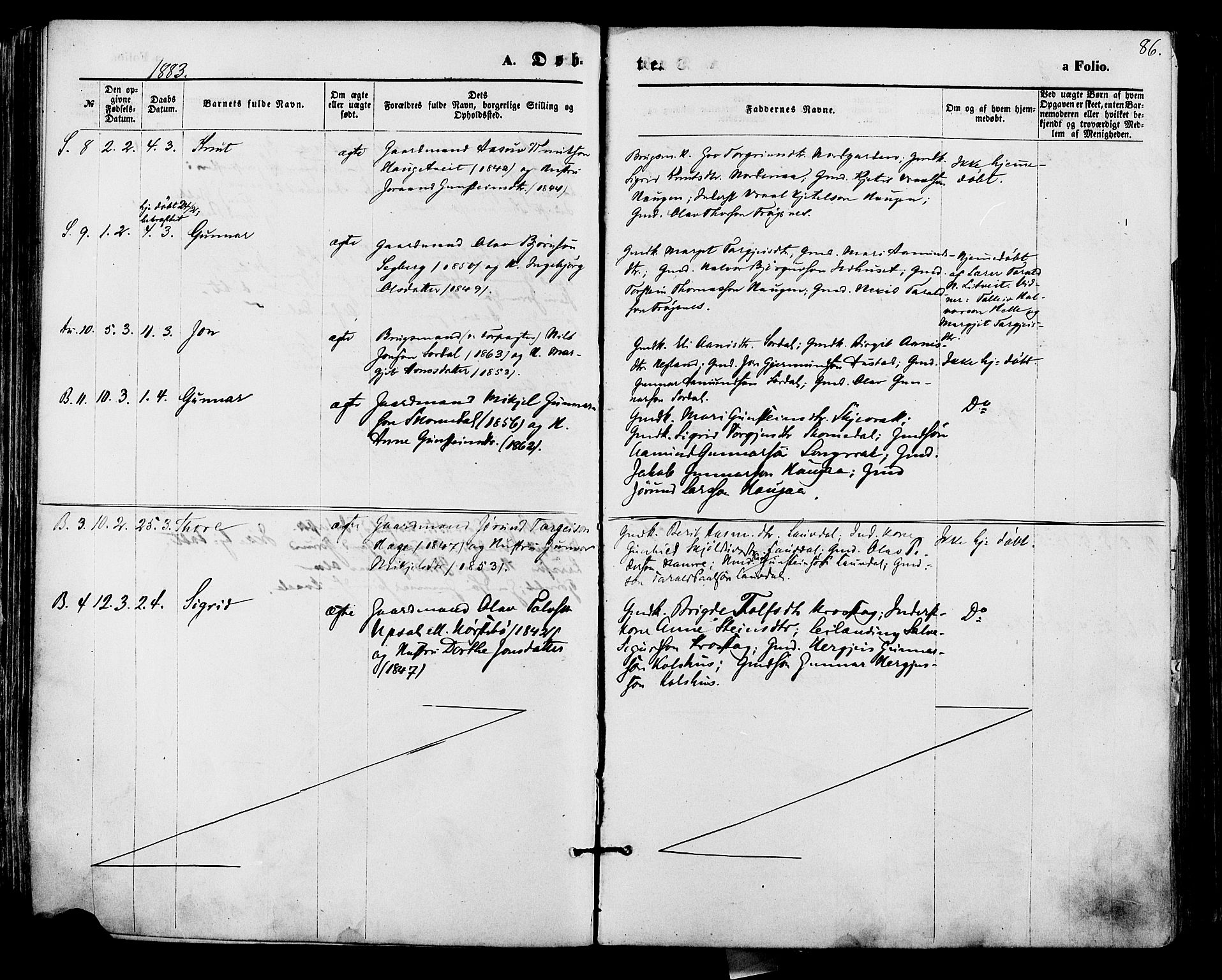 Bygland sokneprestkontor, AV/SAK-1111-0006/F/Fa/Fab/L0006: Ministerialbok nr. A 6, 1873-1884, s. 86