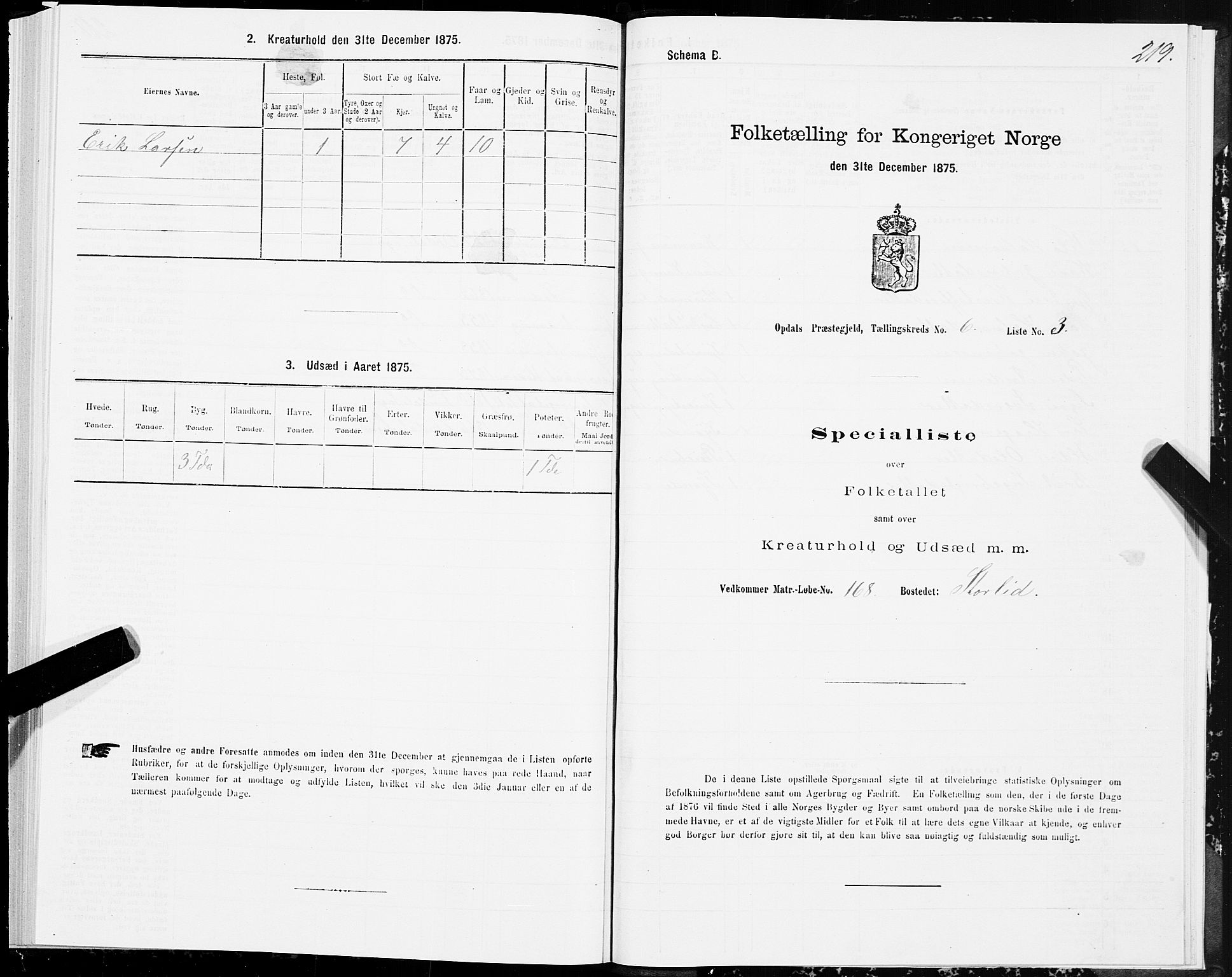 SAT, Folketelling 1875 for 1634P Oppdal prestegjeld, 1875, s. 3219