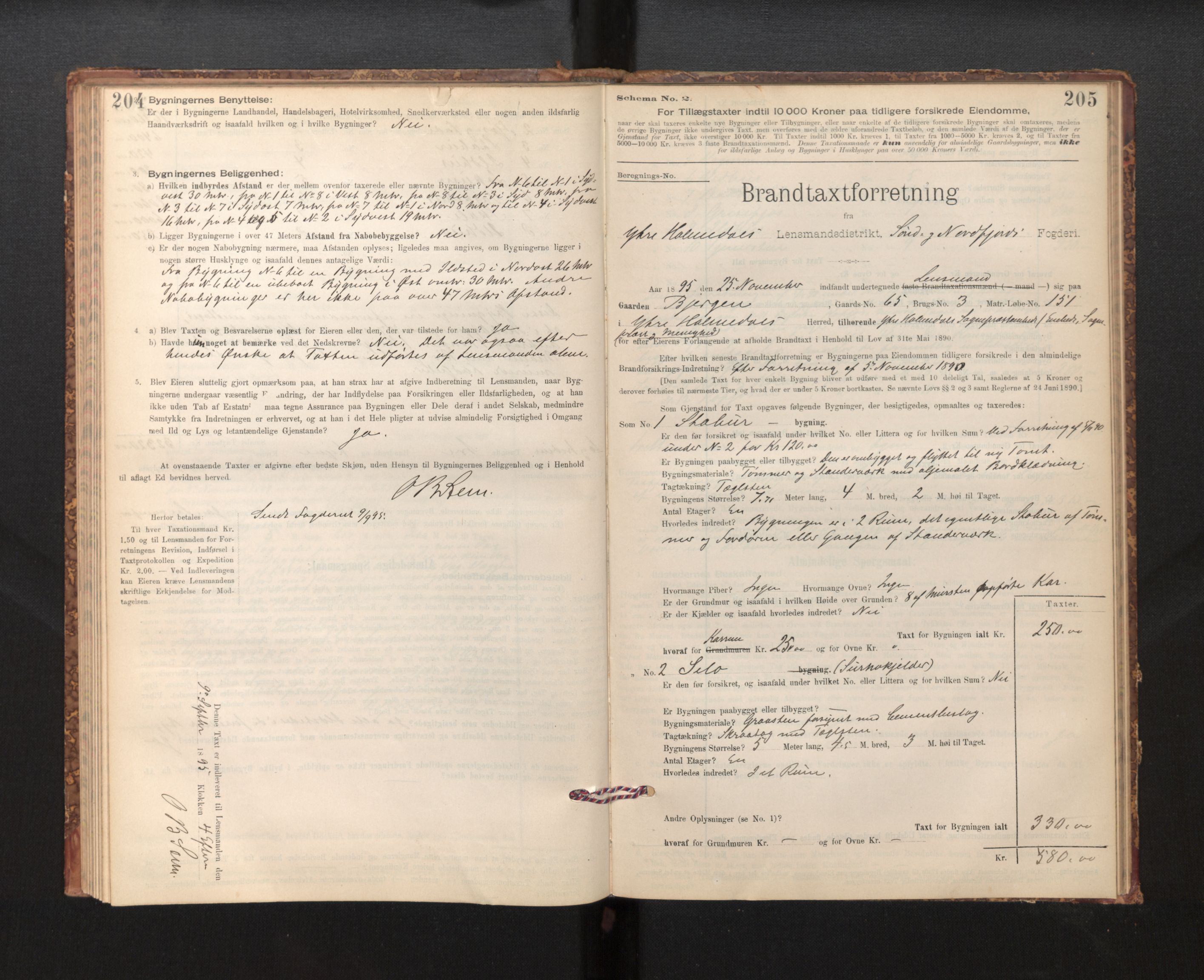 Lensmannen i Fjaler, SAB/A-27201/0012/L0006: Branntakstprotokoll, skjematakst, 1895-1937, s. 204-205