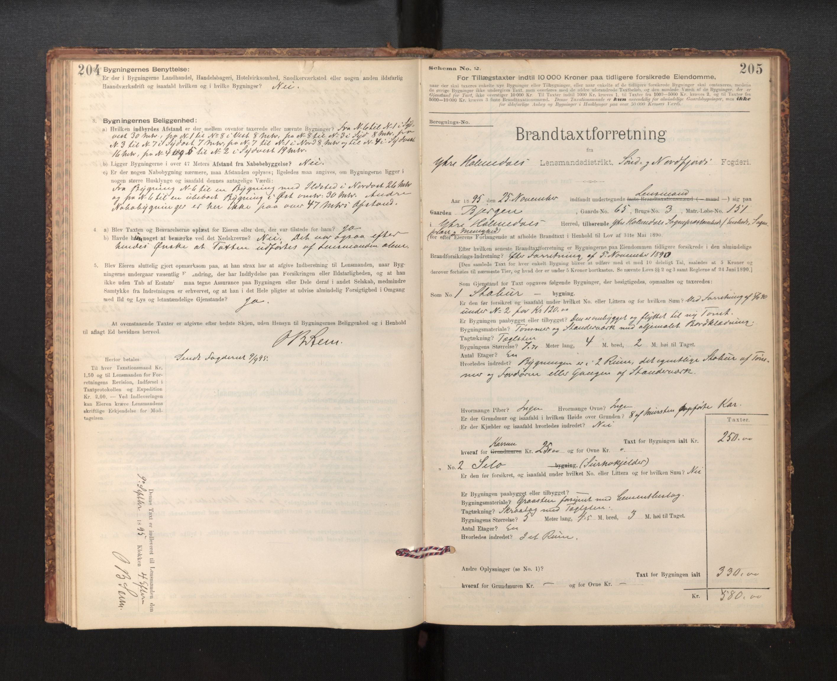 Lensmannen i Fjaler, AV/SAB-A-27201/0012/L0006: Branntakstprotokoll, skjematakst, 1895-1937, s. 204-205