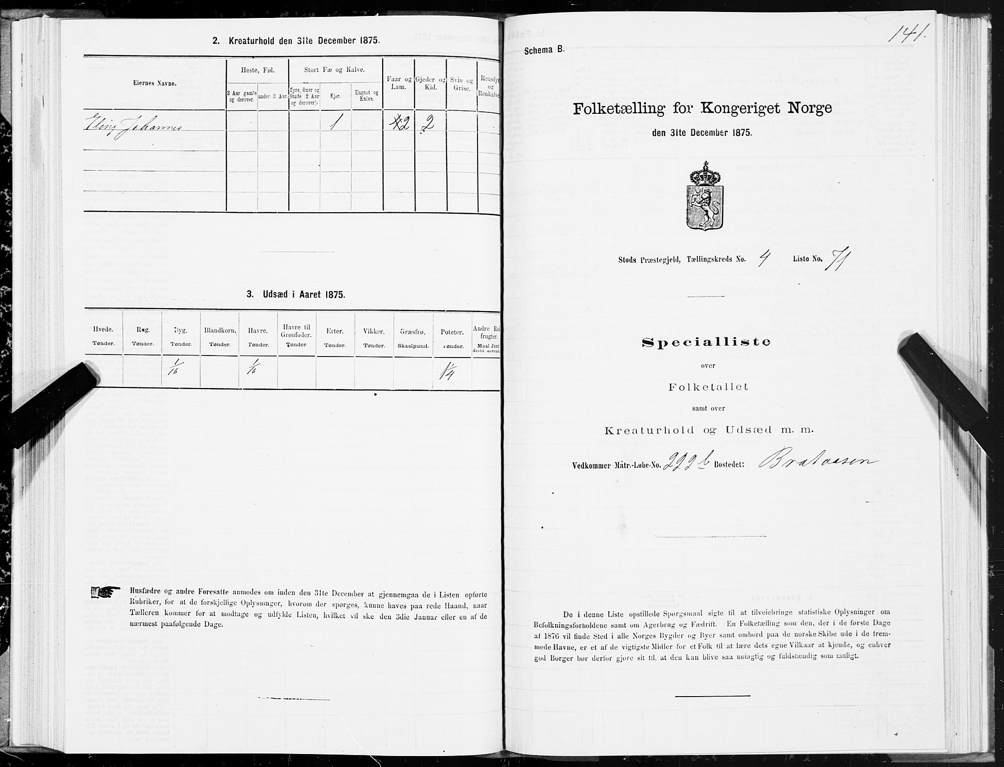 SAT, Folketelling 1875 for 1734P Stod prestegjeld, 1875, s. 4141