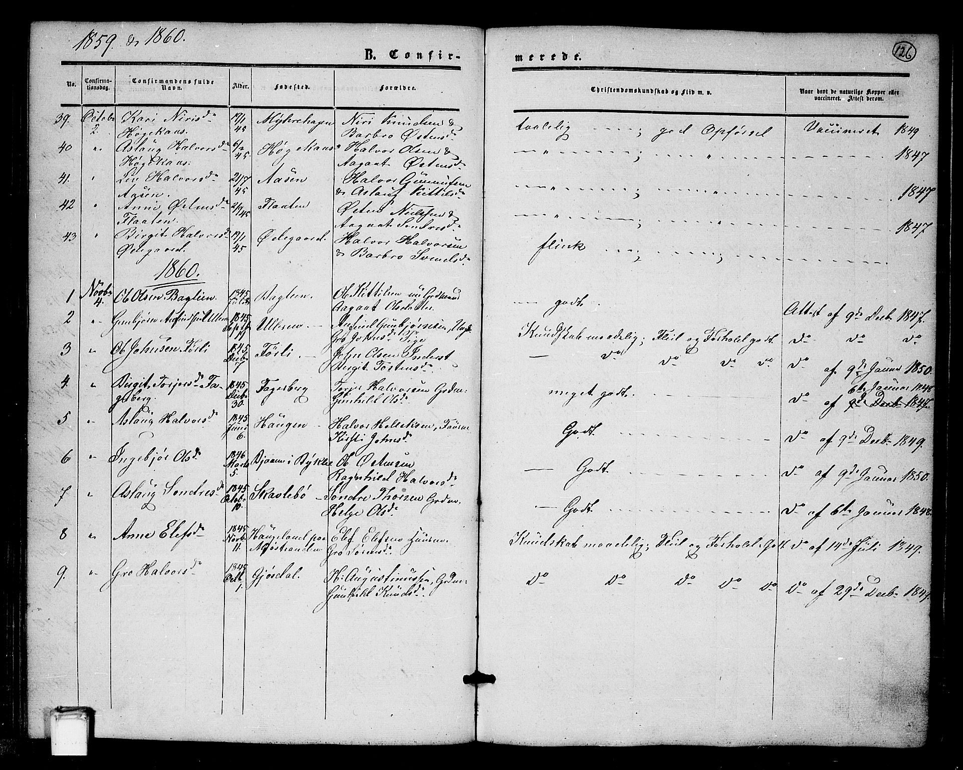 Tinn kirkebøker, AV/SAKO-A-308/G/Ga/L0002: Klokkerbok nr. I 2, 1851-1883, s. 126