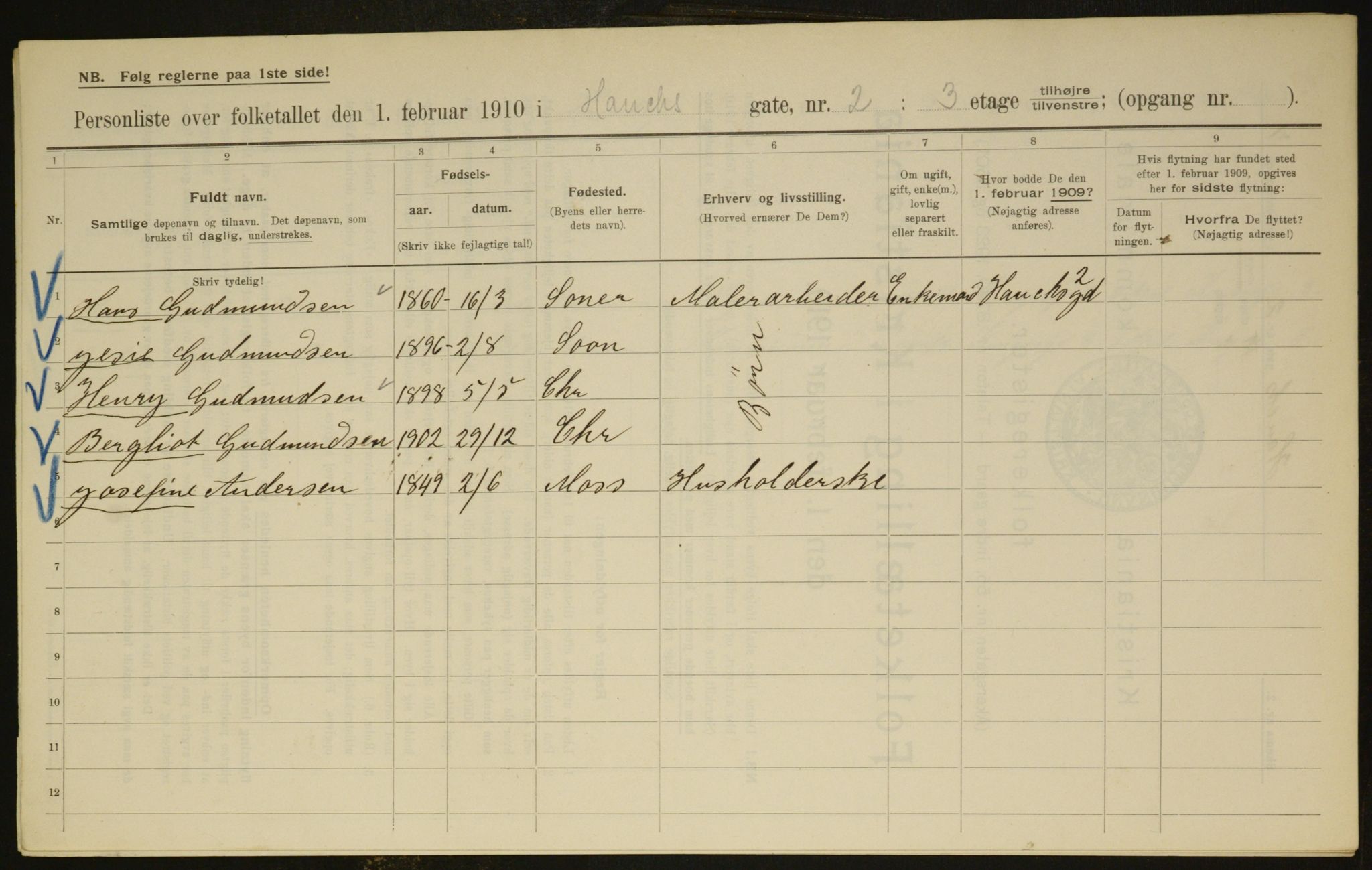 OBA, Kommunal folketelling 1.2.1910 for Kristiania, 1910, s. 33253