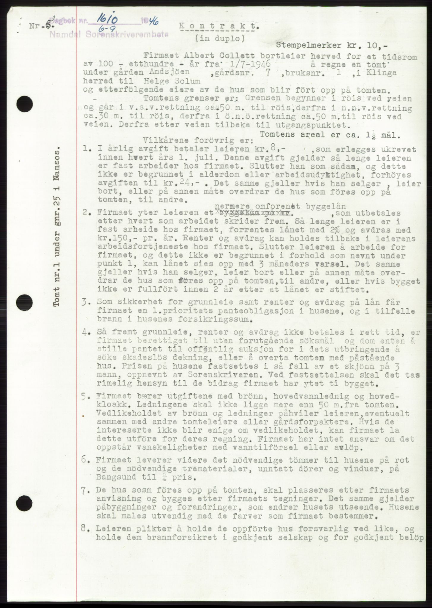 Namdal sorenskriveri, SAT/A-4133/1/2/2C: Pantebok nr. -, 1946-1947, Dagboknr: 1610/1946