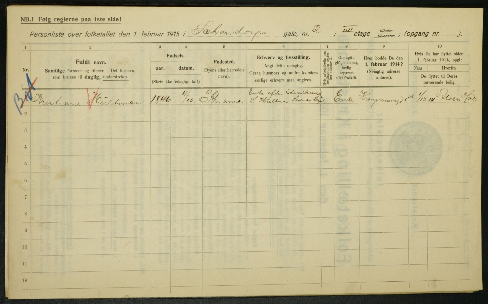 OBA, Kommunal folketelling 1.2.1915 for Kristiania, 1915, s. 89066