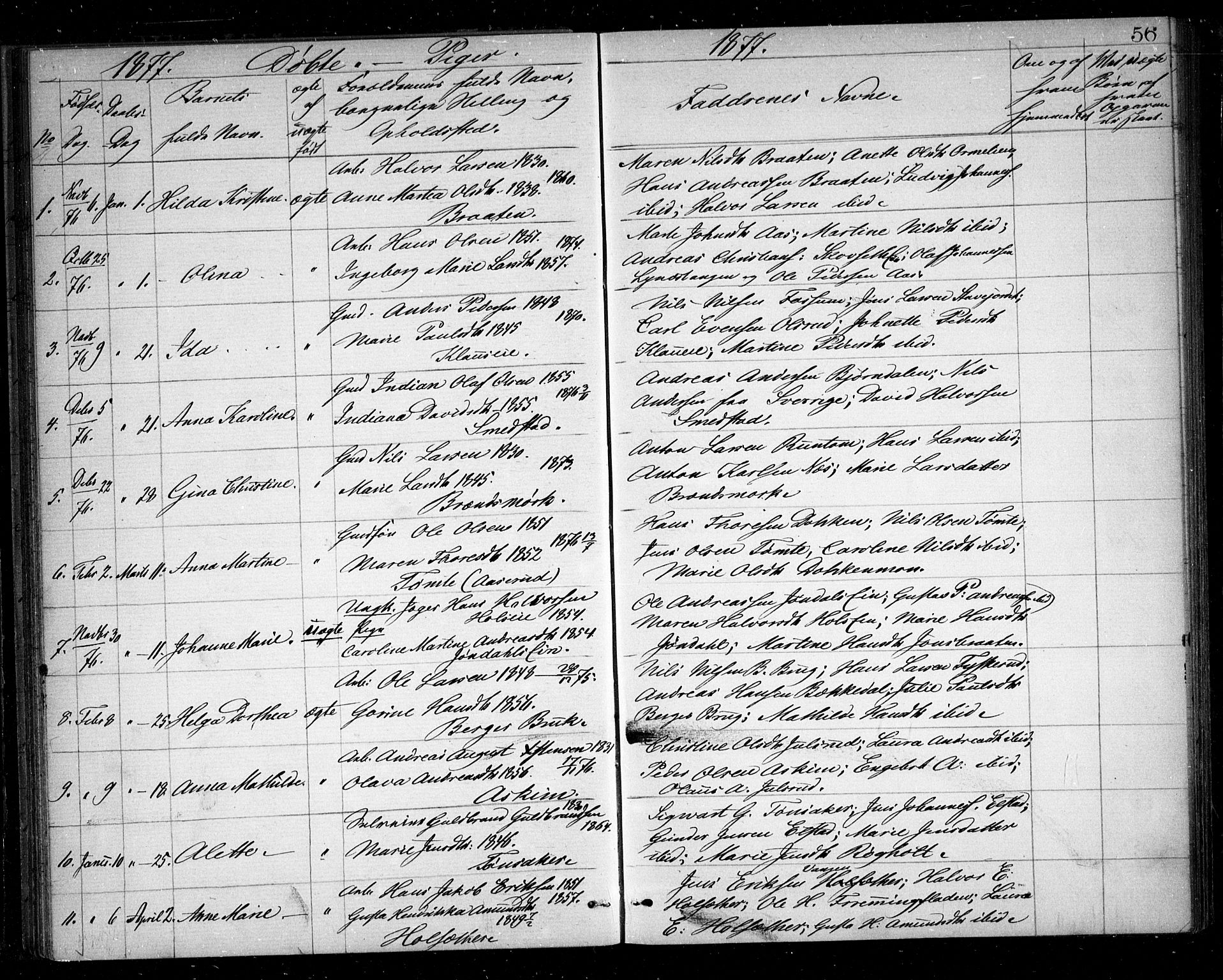 Eidsvoll prestekontor Kirkebøker, AV/SAO-A-10888/G/Ga/L0004: Klokkerbok nr. I 4, 1877-1884, s. 56