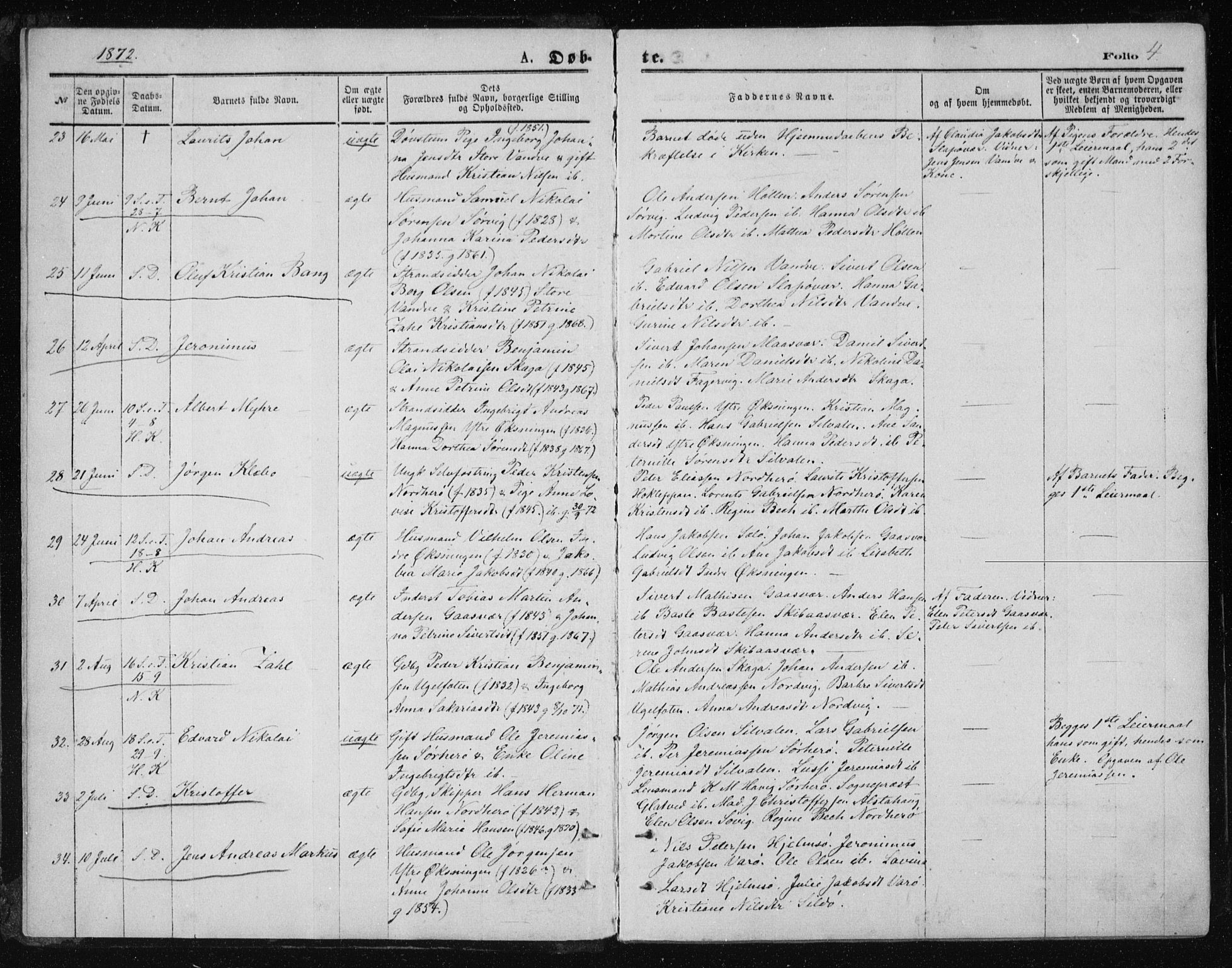 Ministerialprotokoller, klokkerbøker og fødselsregistre - Nordland, AV/SAT-A-1459/834/L0506: Ministerialbok nr. 834A04, 1872-1878, s. 4