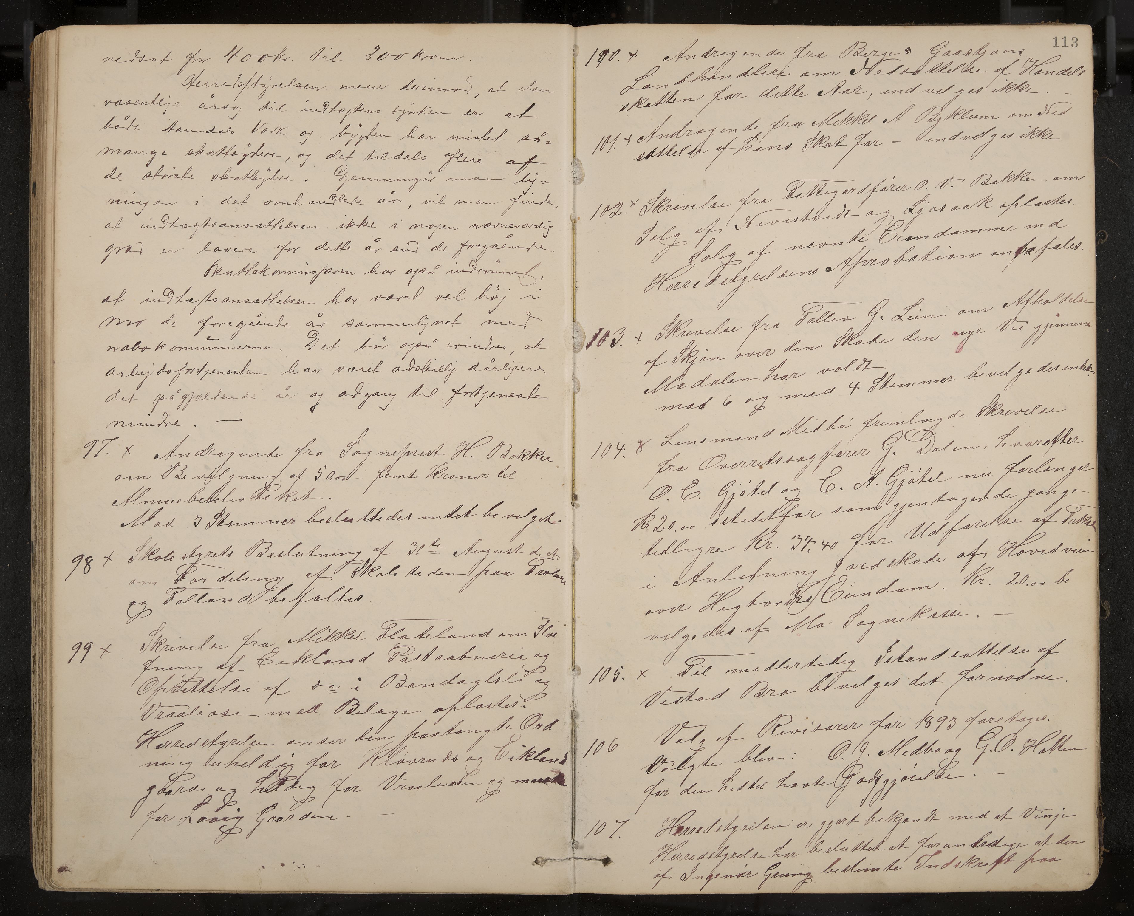 Mo formannskap og sentraladministrasjon, IKAK/0832021/A/L0003: Møtebok, 1886-1903, s. 113