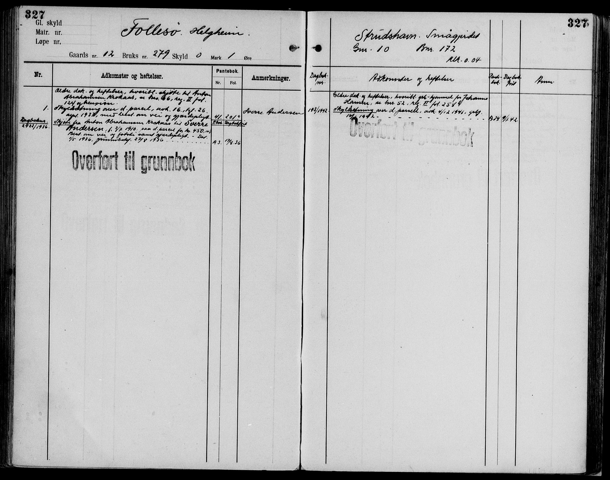 Midhordland sorenskriveri, AV/SAB-A-3001/1/G/Ga/Gab/L0102: Panteregister nr. II.A.b.102, s. 327