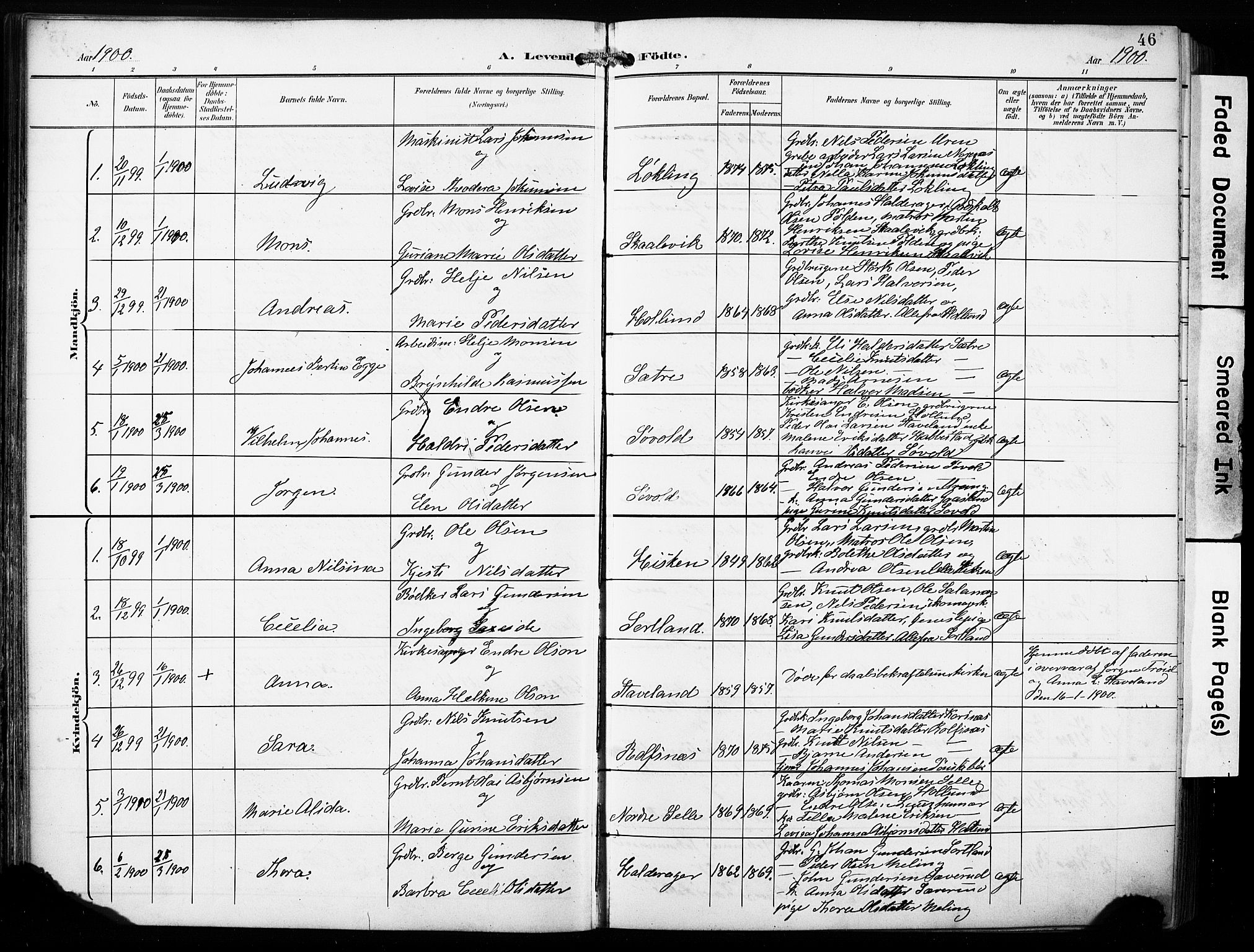 Finnås sokneprestembete, AV/SAB-A-99925/H/Ha/Haa/Haac/L0002: Ministerialbok nr. C 2, 1895-1904, s. 46