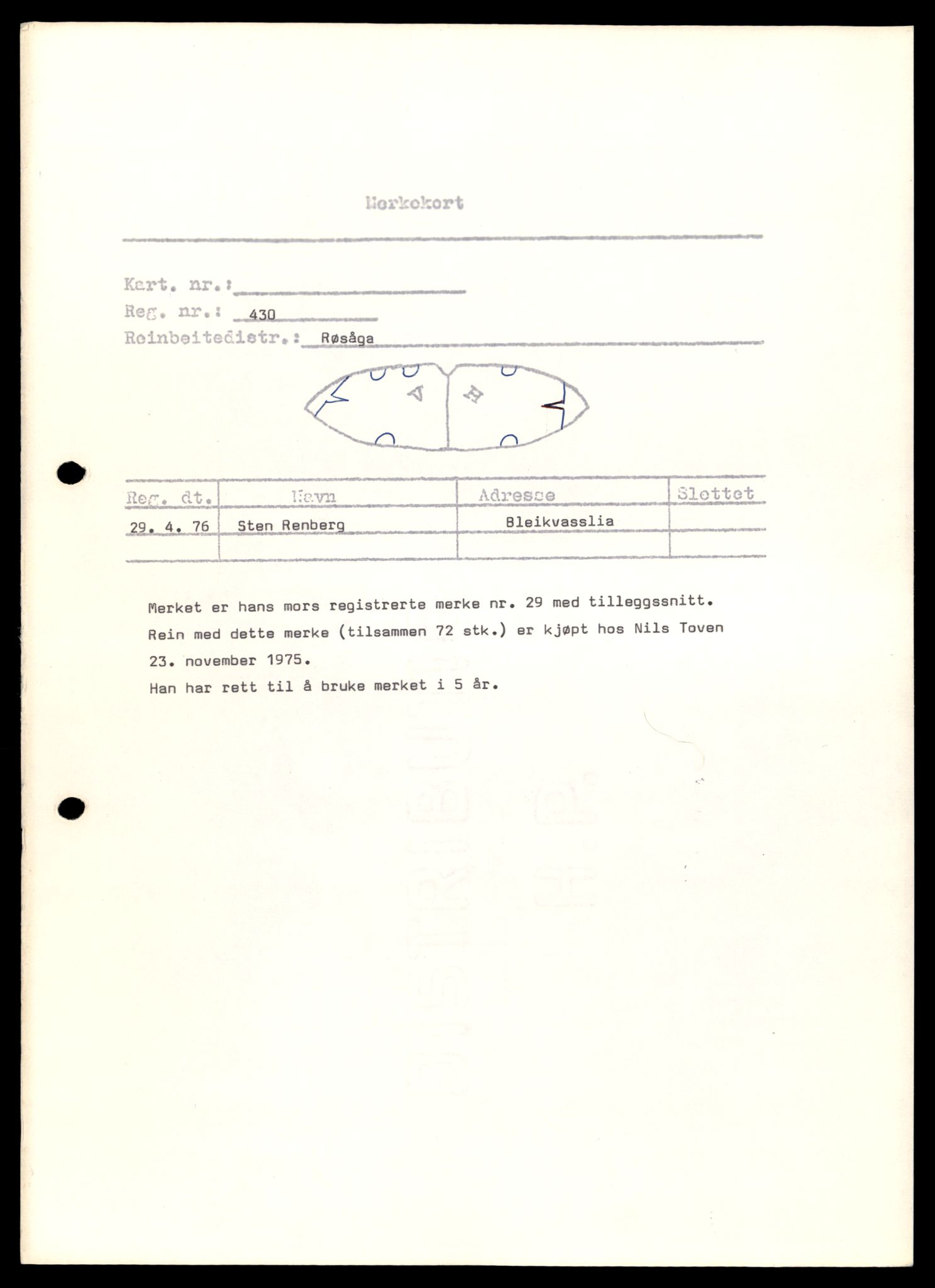 Reindriftsforvaltningen Nordland, AV/SAT-A-5309/D/Dc/L0502/0007: Korrespondanse ordnet etter arkivnøkkel / Reinmerkeregister, 1990-2001, s. 141