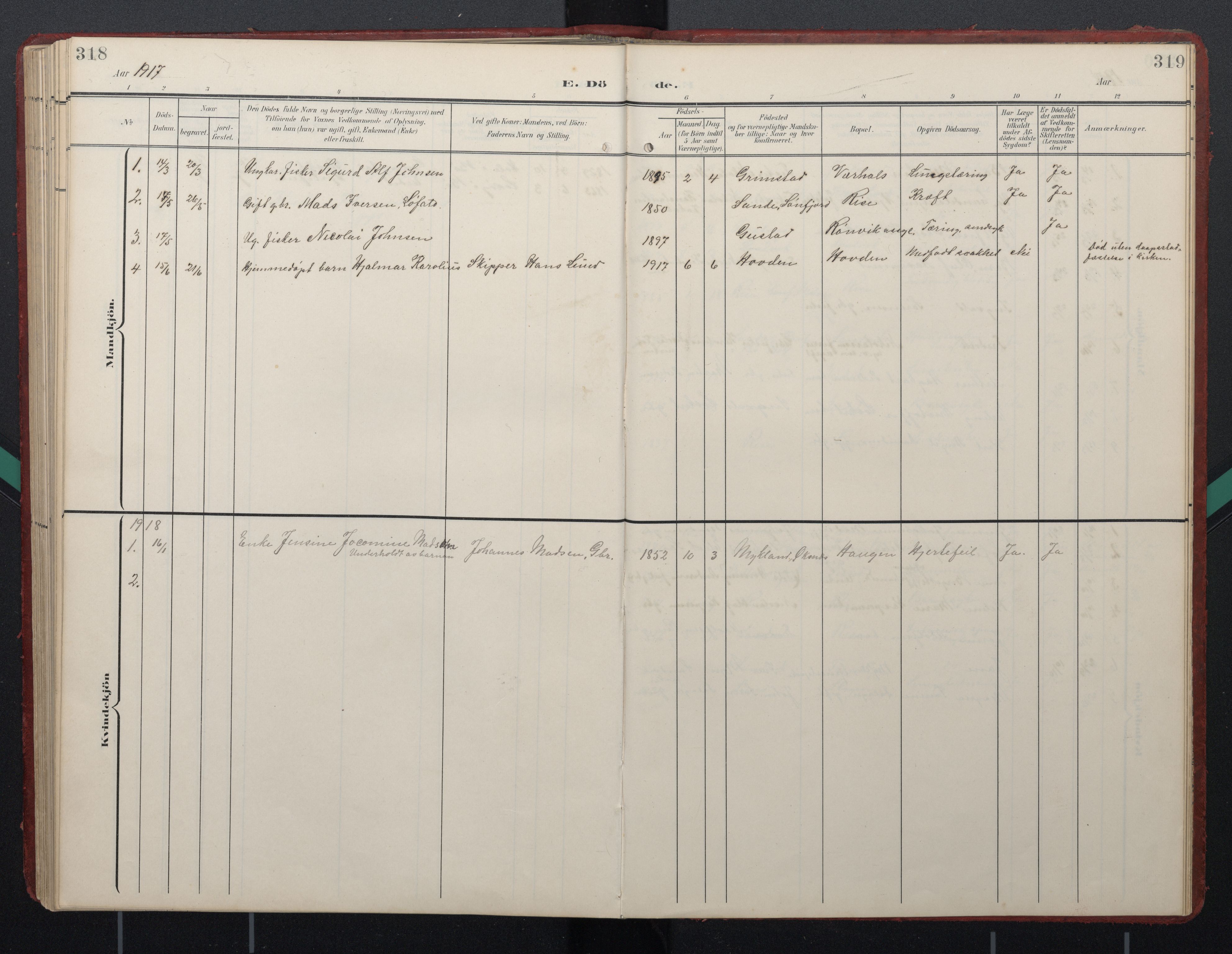 Ministerialprotokoller, klokkerbøker og fødselsregistre - Nordland, SAT/A-1459/892/L1322: Ministerialbok nr. 892A03, 1904-1921, s. 318-319