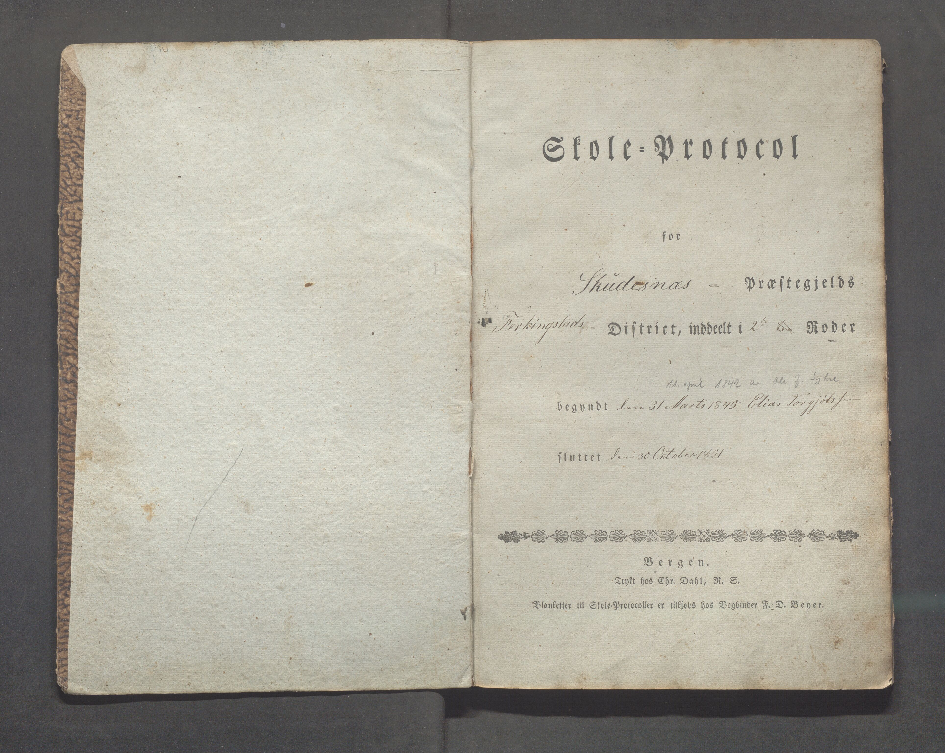 Skudenes kommune - Langåker - Ferkingstad skole, IKAR/A-303/H/L0001: Skoleprotokoll - Ferkingstad distrikt, 1842-1851