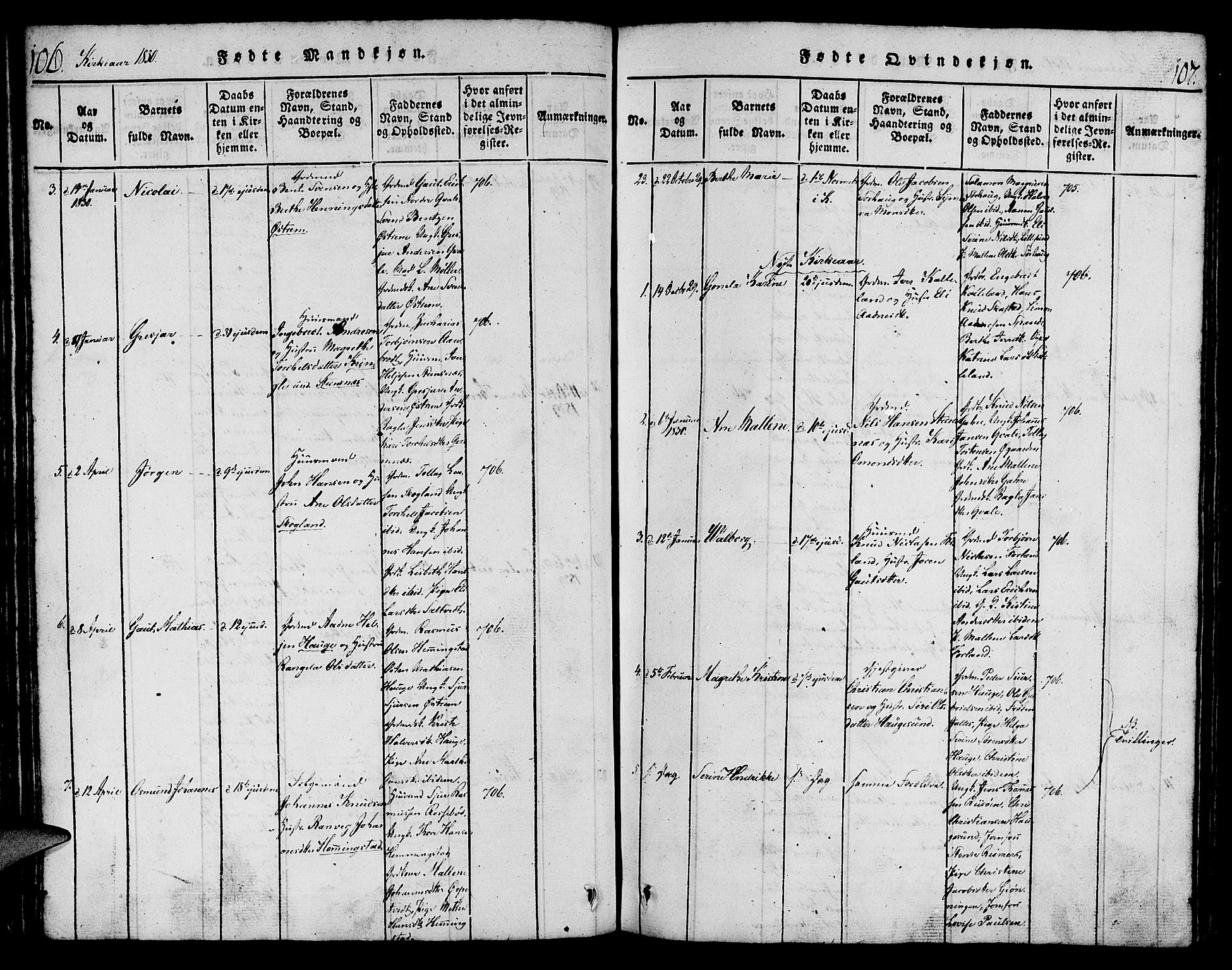 Torvastad sokneprestkontor, AV/SAST-A -101857/H/Ha/Haa/L0004: Ministerialbok nr. A 4, 1817-1836, s. 106-107