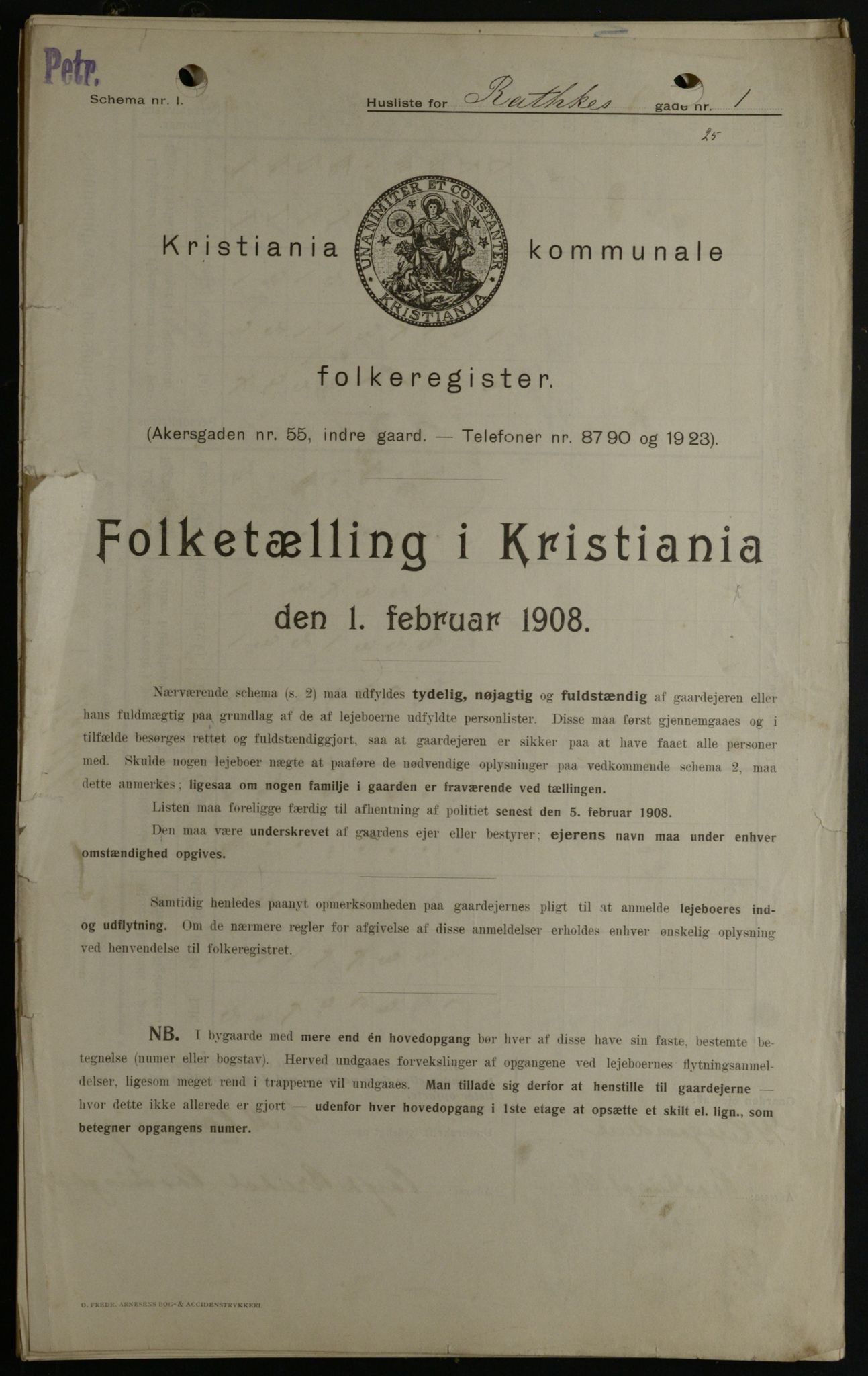 OBA, Kommunal folketelling 1.2.1908 for Kristiania kjøpstad, 1908, s. 73563