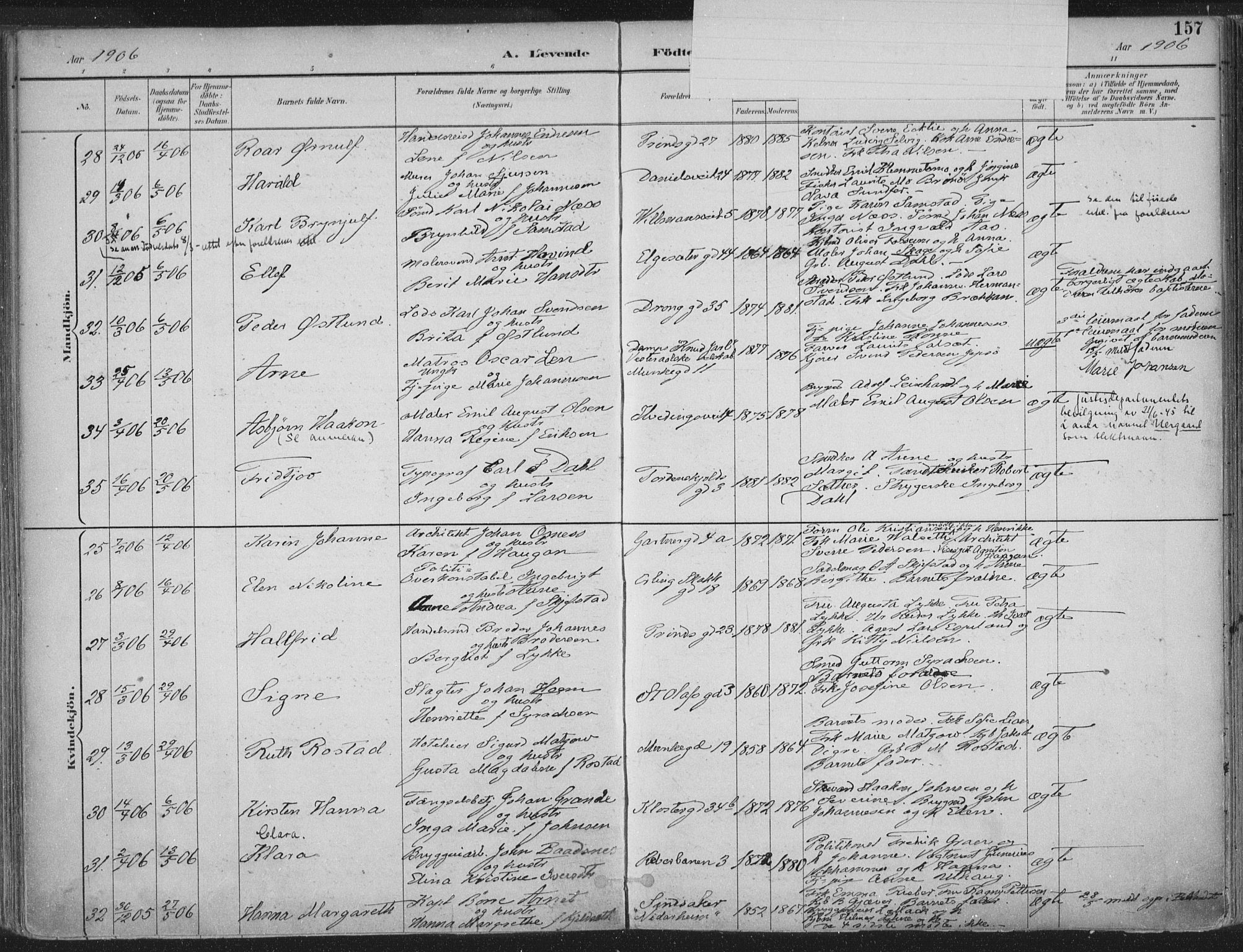 Ministerialprotokoller, klokkerbøker og fødselsregistre - Sør-Trøndelag, AV/SAT-A-1456/601/L0062: Ministerialbok nr. 601A30, 1891-1911, s. 157