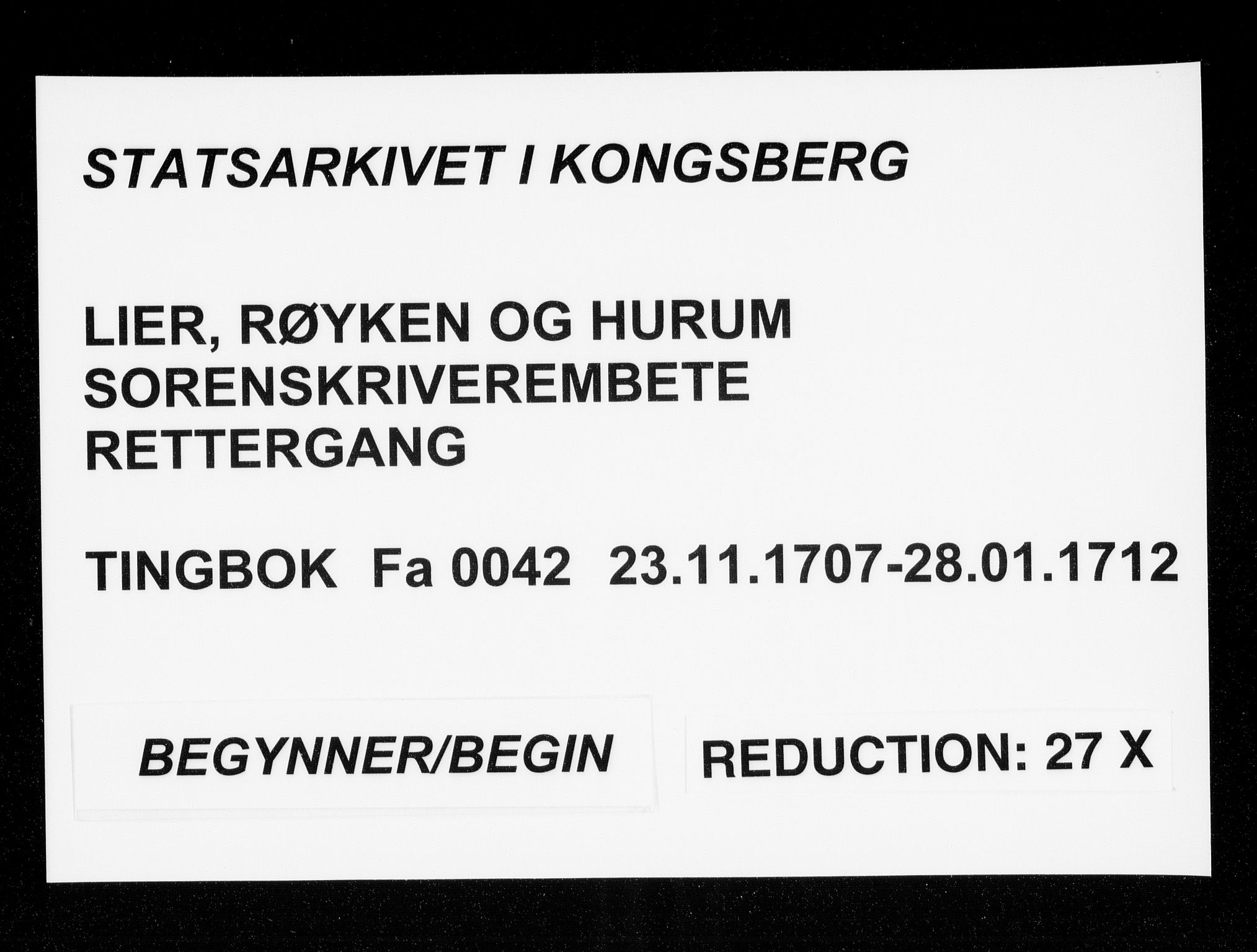 Lier, Røyken og Hurum sorenskriveri, SAKO/A-89/F/Fa/L0042: Tingbok, 1707-1712