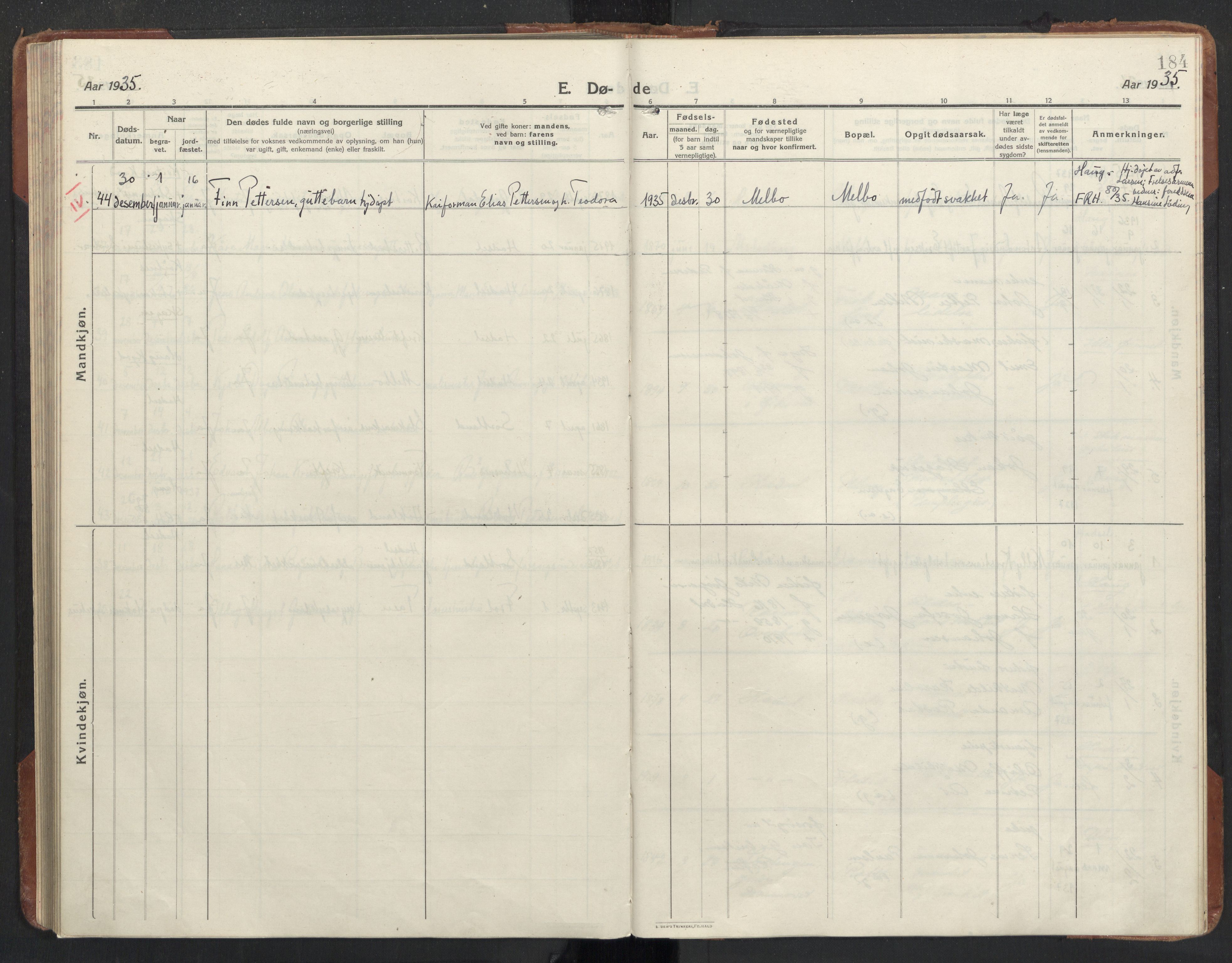 Ministerialprotokoller, klokkerbøker og fødselsregistre - Nordland, AV/SAT-A-1459/888/L1269: Klokkerbok nr. 888C11, 1913-1937, s. 184