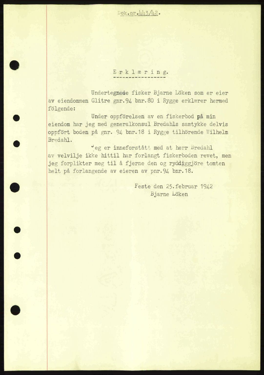 Moss sorenskriveri, SAO/A-10168: Pantebok nr. A9, 1941-1942, Dagboknr: 443/1942