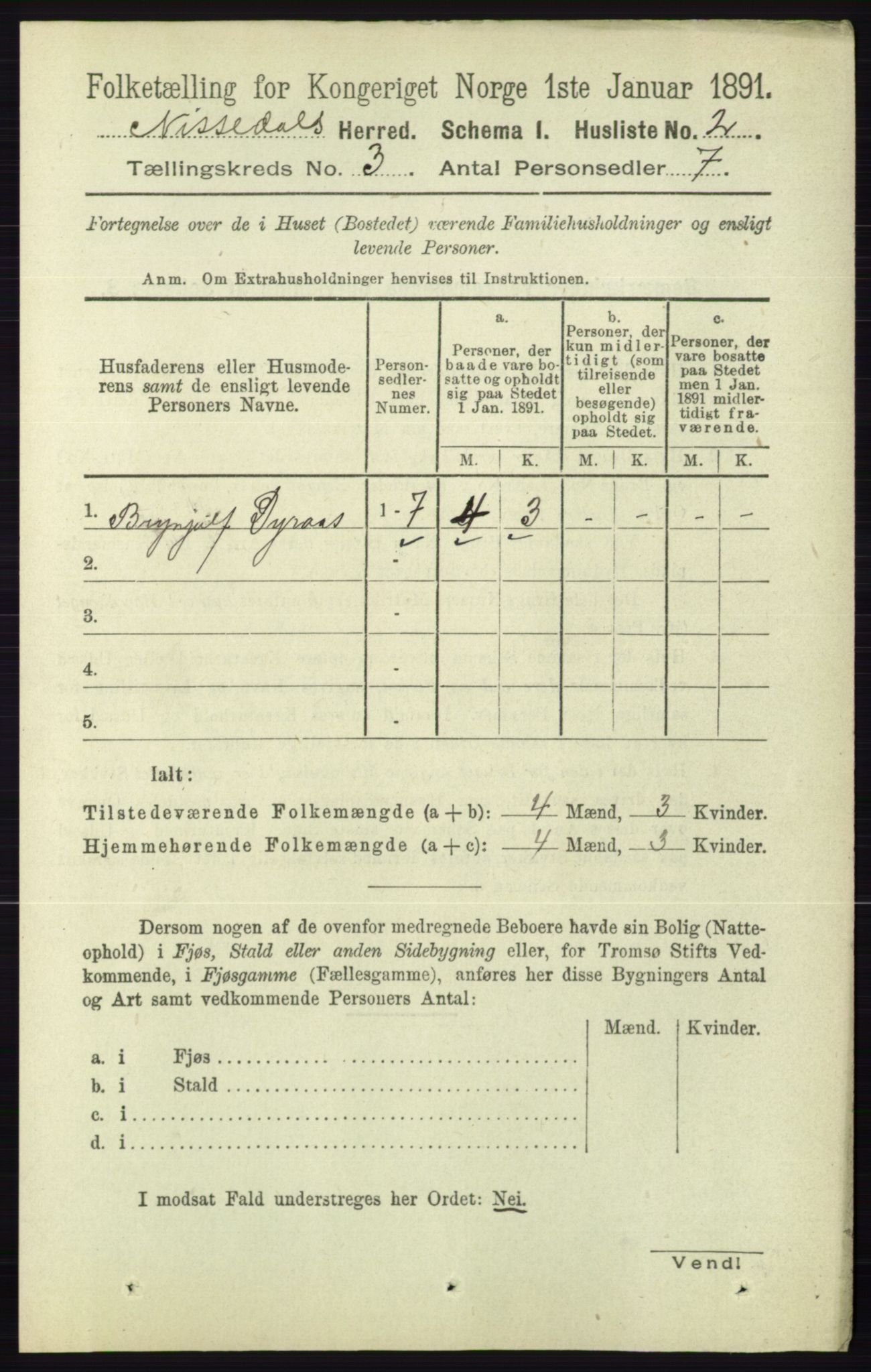 RA, Folketelling 1891 for 0830 Nissedal herred, 1891, s. 598