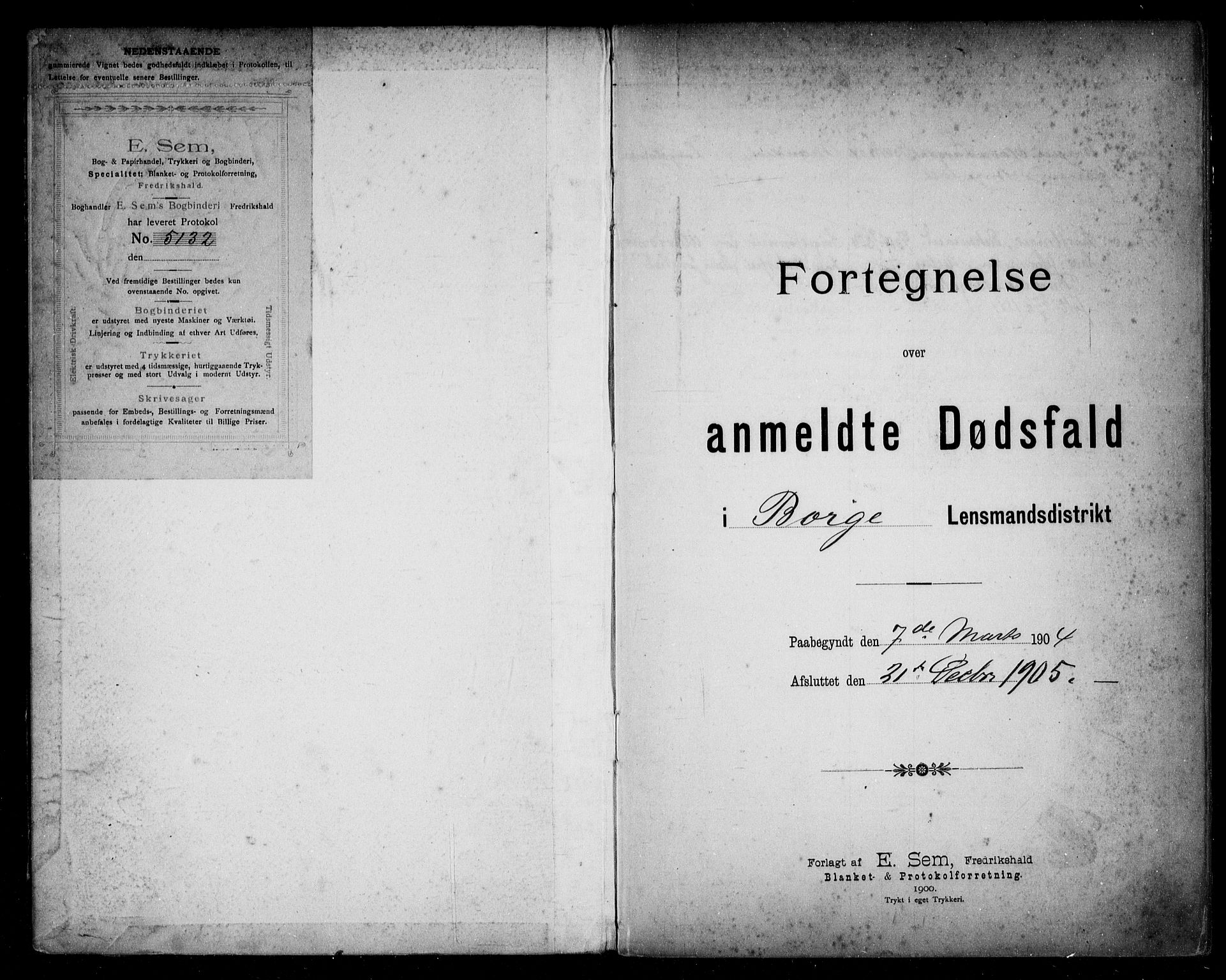 Borge i Østfold  lensmannskontor, SAO/A-10176/H/Ha/Haa/L0005: Dødsfallsprotokoll, 1904-1905